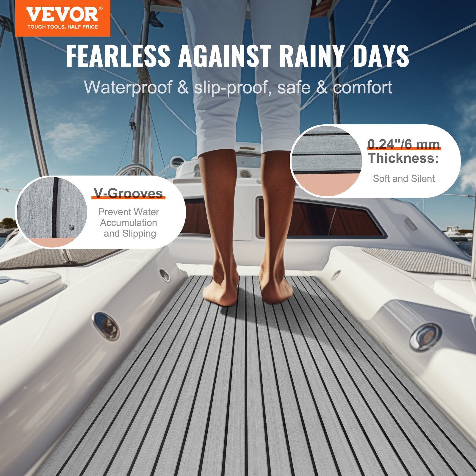 Boating Accessories: VEVOR Boat Flooring, EVA Foam Boat Decking 94.5" x 45.7", Non-Slip Self-Adhesive Flooring, 29.9 sq.ft Marine Carpet for Boats, Yacht, Pontoon, Kayak Decking