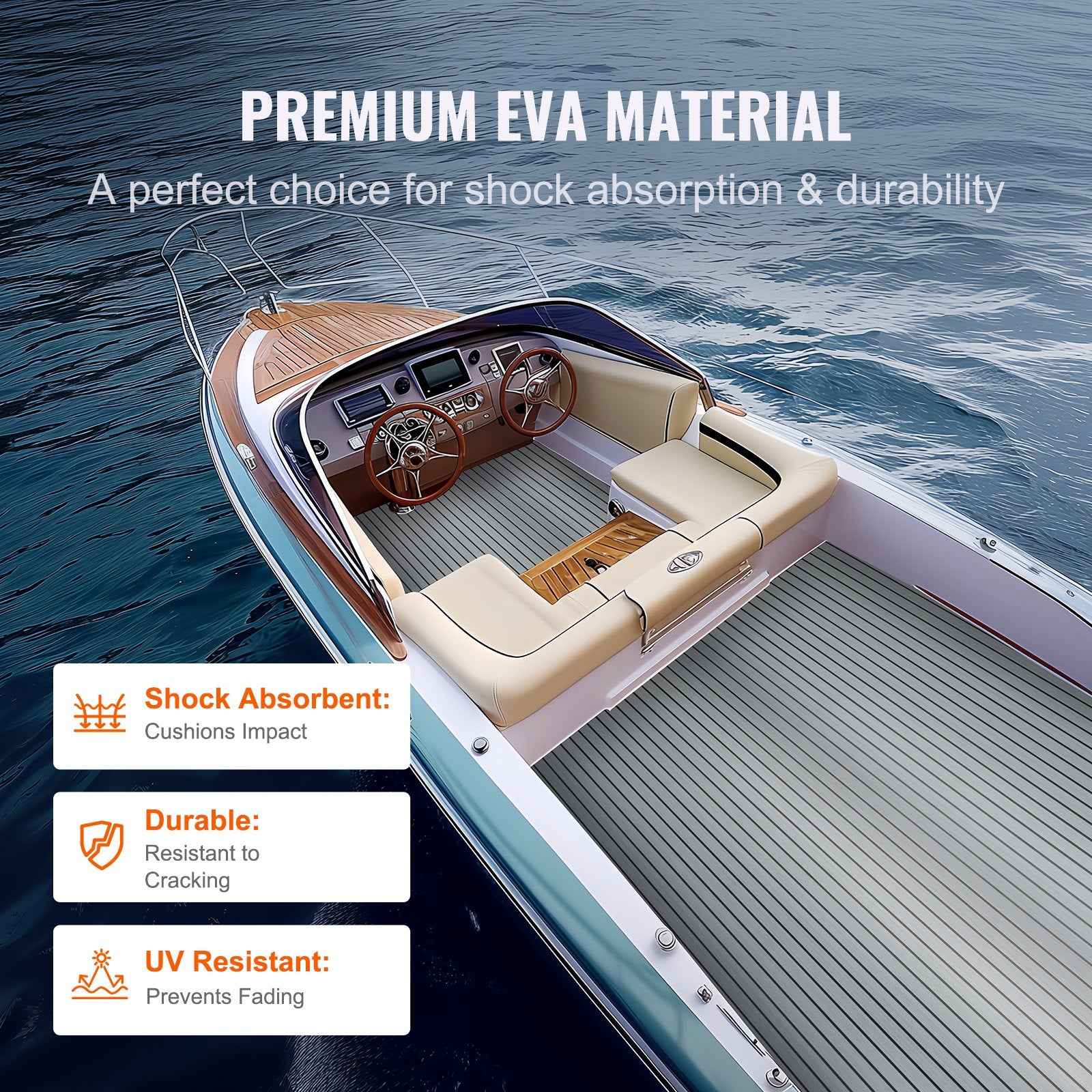 Boating Accessories: VEVOR Boat Flooring, EVA Foam Boat Decking 94.5" x 45.7", Non-Slip Self-Adhesive Flooring, 29.9 sq.ft Marine Carpet for Boats, Yacht, Pontoon, Kayak Decking