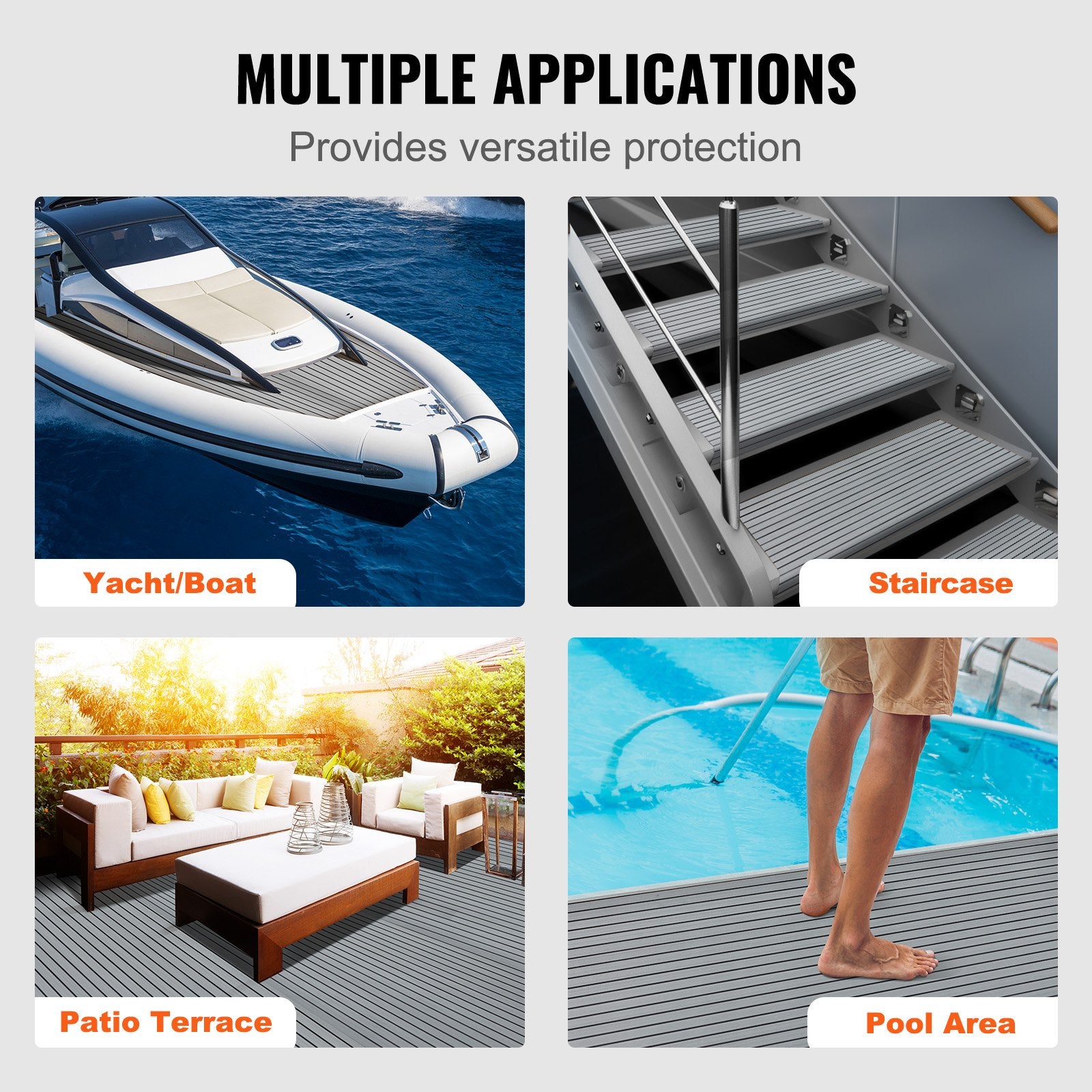 Boating Accessories: VEVOR Boat Flooring, EVA Foam Boat Decking 94.5" x 45.7", Non-Slip Self-Adhesive Flooring, 29.9 sq.ft Marine Carpet for Boats, Yacht, Pontoon, Kayak Decking