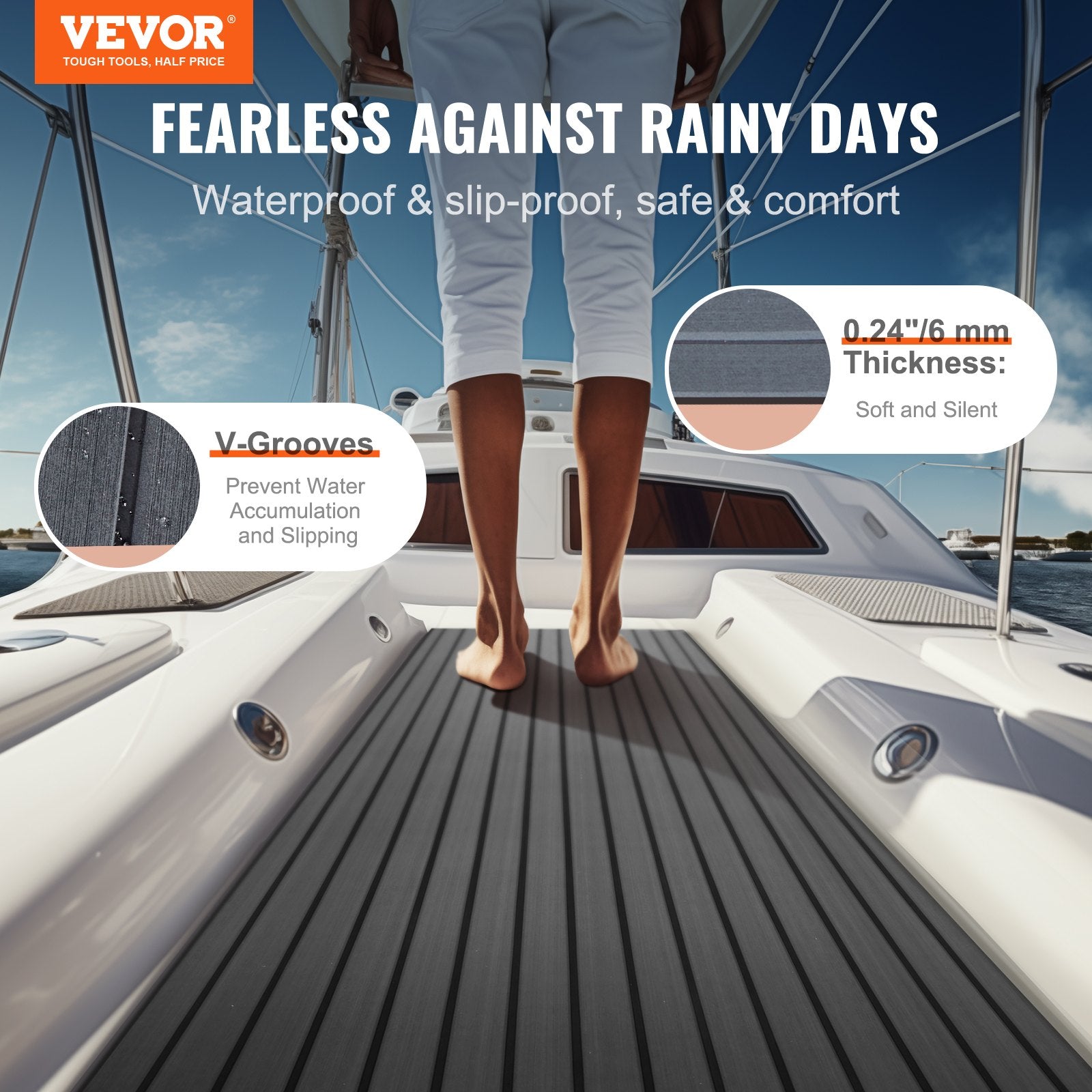 Boating Accessories: VEVOR Boat Flooring, EVA Foam Boat Decking 94.5" x 17.7", Non-Slip Self-Adhesive Flooring, 11.6 sq.ft Marine Carpet for Boats, Yacht, Pontoon, Kayak Decking