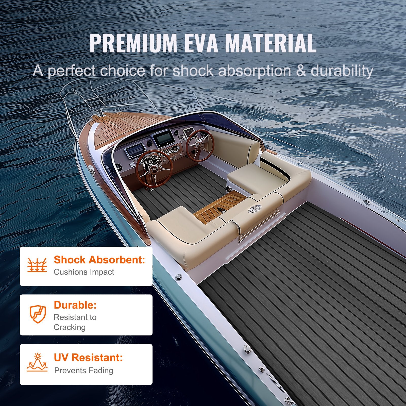 Boating Accessories: VEVOR Boat Flooring, EVA Foam Boat Decking 94.5" x 17.7", Non-Slip Self-Adhesive Flooring, 11.6 sq.ft Marine Carpet for Boats, Yacht, Pontoon, Kayak Decking