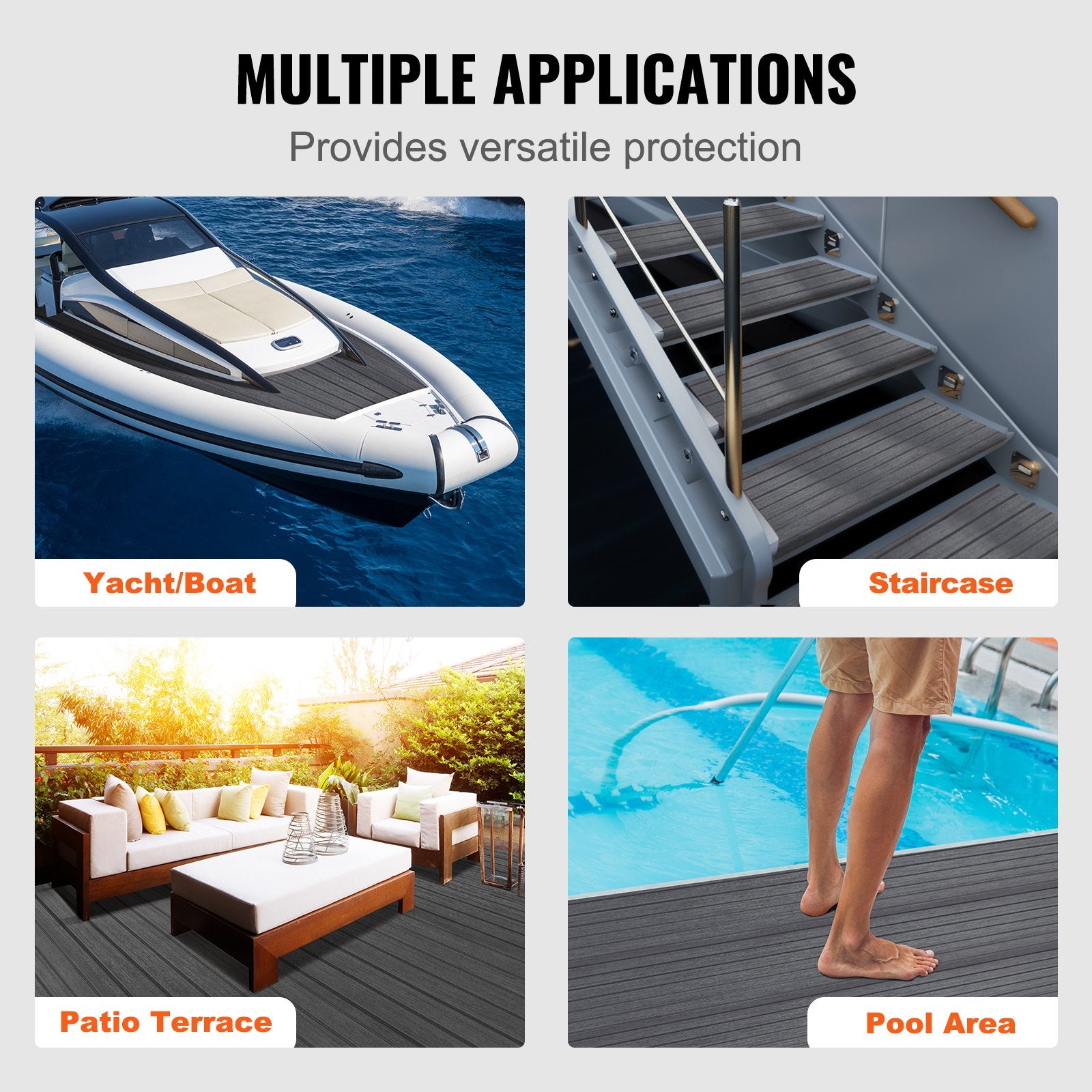 Boating Accessories: VEVOR Boat Flooring, EVA Foam Boat Decking 94.5" x 17.7", Non-Slip Self-Adhesive Flooring, 11.6 sq.ft Marine Carpet for Boats, Yacht, Pontoon, Kayak Decking