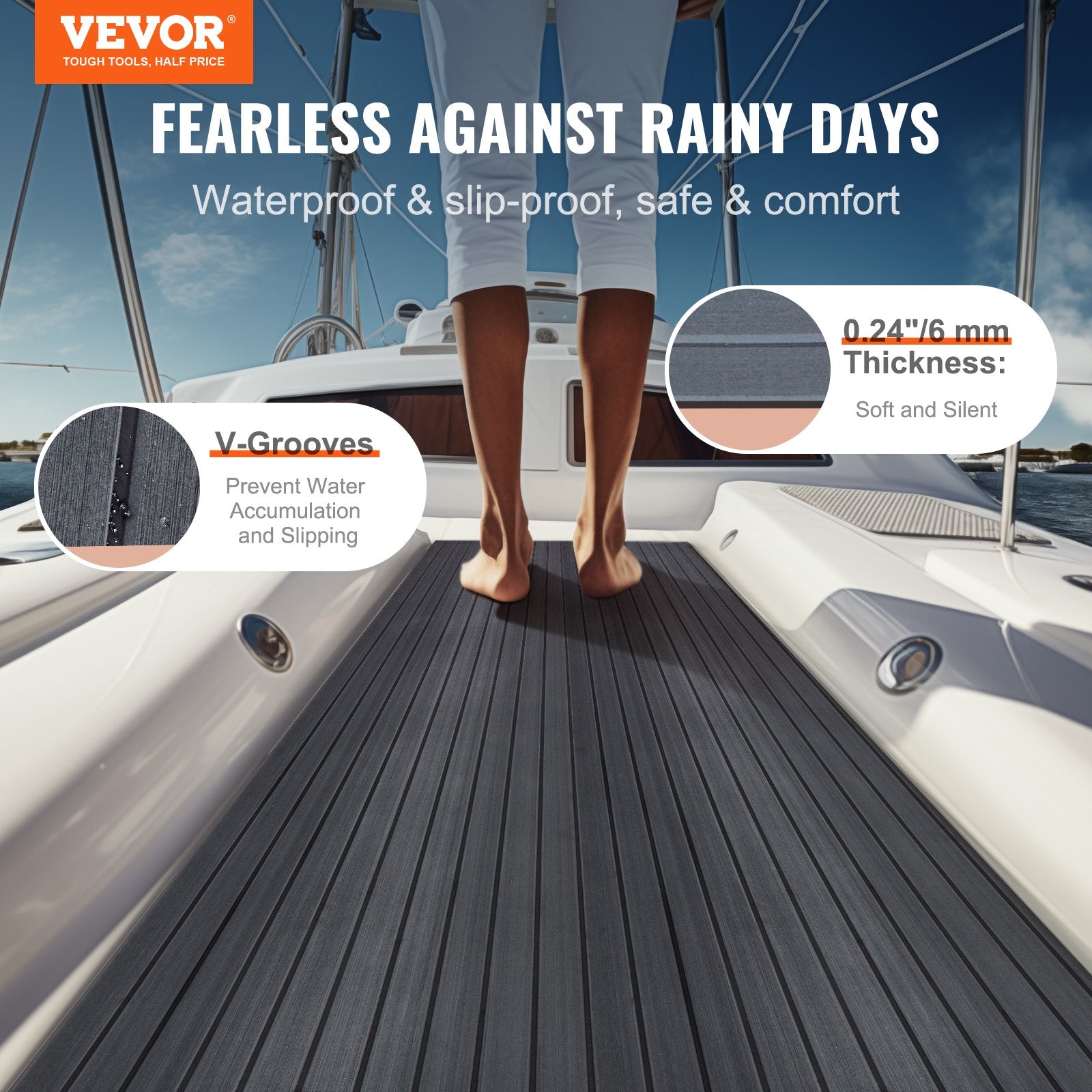 Boating Accessories: VEVOR Boat Flooring, EVA Foam Boat Decking 94.5" x 23.6", Non-Slip Self-Adhesive Flooring, 15.5 sq.ft Marine Carpet for Boats, Yacht, Pontoon, Kayak Decking