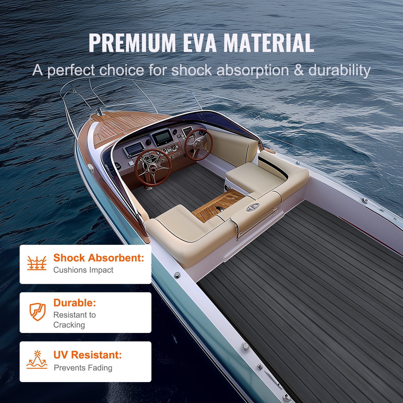 Boating Accessories: VEVOR Boat Flooring, EVA Foam Boat Decking 94.5" x 23.6", Non-Slip Self-Adhesive Flooring, 15.5 sq.ft Marine Carpet for Boats, Yacht, Pontoon, Kayak Decking