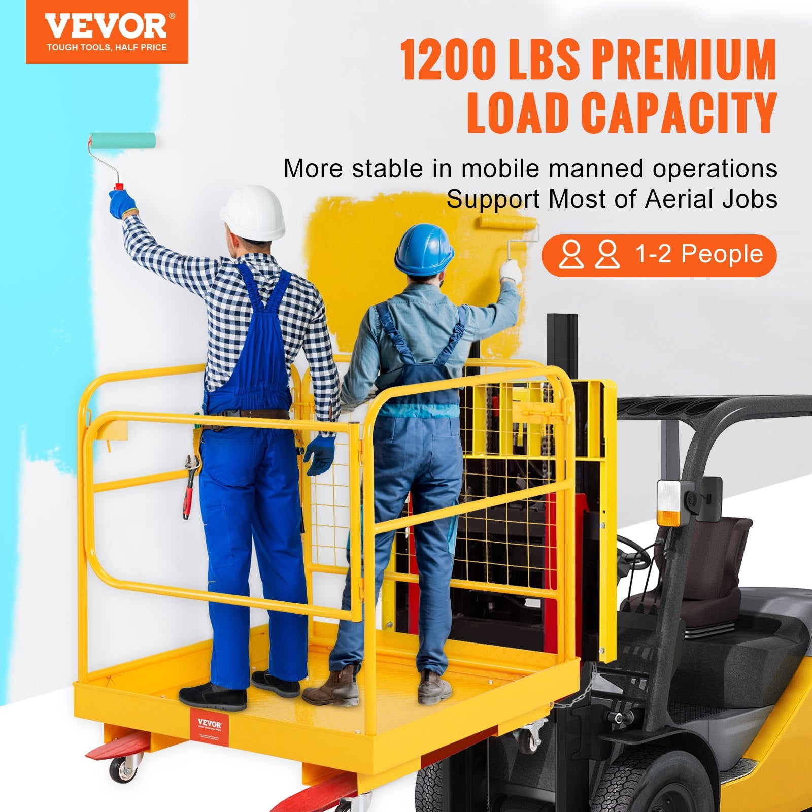 Weightlifting Machines & Racks: VEVOR Forklift Safety Cage, 544 kg Load Capacity, 92 x 92 cm Folding Forklift Work Platform with Lockable Swivel Wheels, Drain Hole, and Device Chain, Holds 1 to 2 Adults, Perfect for Aerial Work