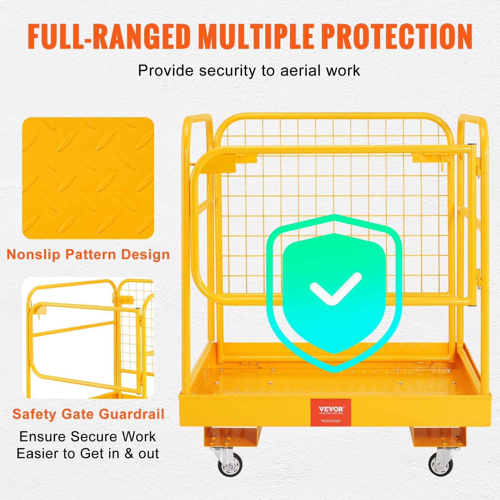 Weightlifting Machines & Racks: VEVOR Forklift Safety Cage, 544 kg Load Capacity, 92 x 92 cm Folding Forklift Work Platform with Lockable Swivel Wheels, Drain Hole, and Device Chain, Holds 1 to 2 Adults, Perfect for Aerial Work
