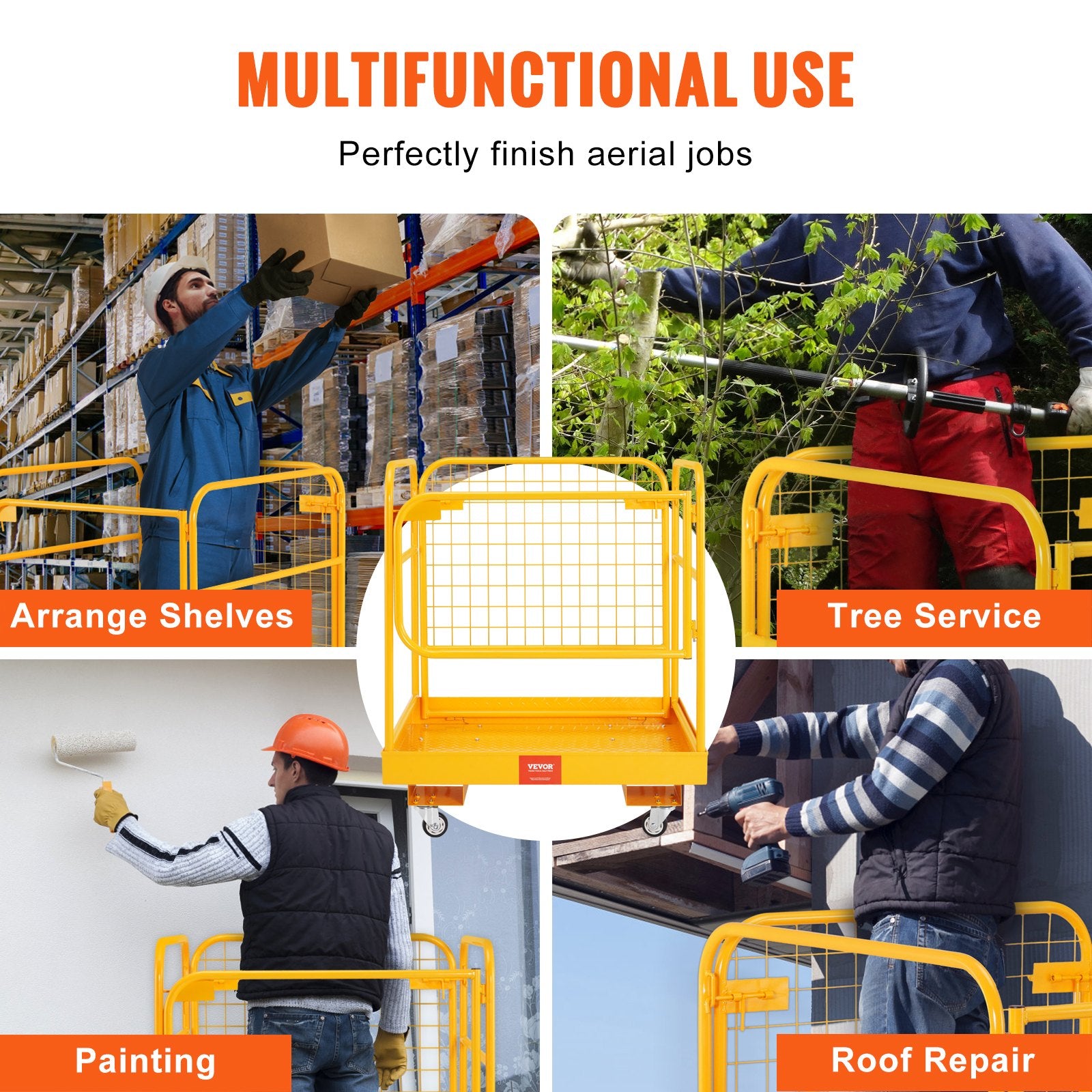 Weightlifting Machines & Racks: VEVOR Forklift Safety Cage, 544 kg Load Capacity, 92 x 92 cm Folding Forklift Work Platform with Lockable Swivel Wheels, Drain Hole, and Device Chain, Holds 1 to 2 Adults, Perfect for Aerial Work