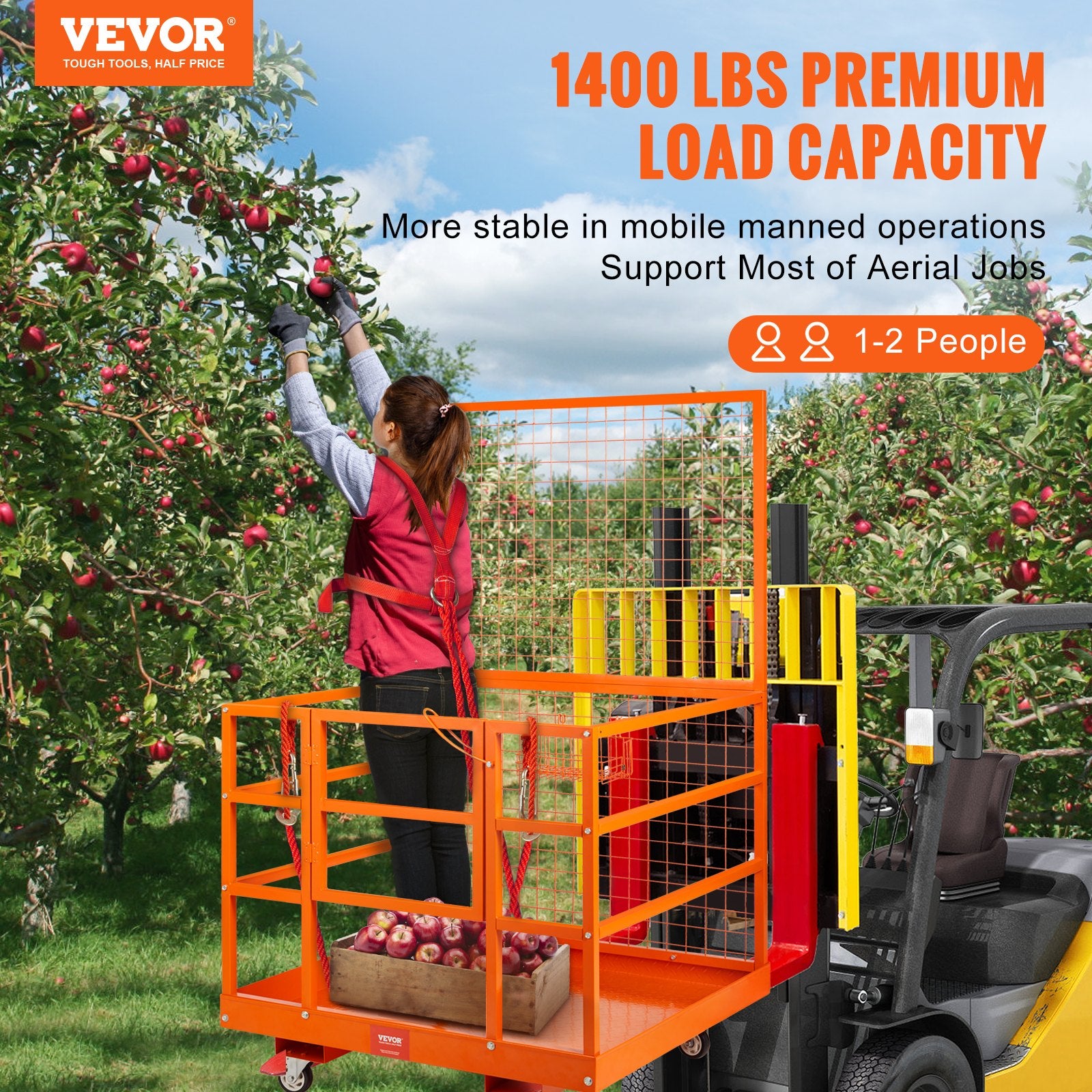 Beds & Bed Frames: VEVOR Forklift Safety Cage Work Platform 43X45in 1400lbs w/ Wheels for Aerial