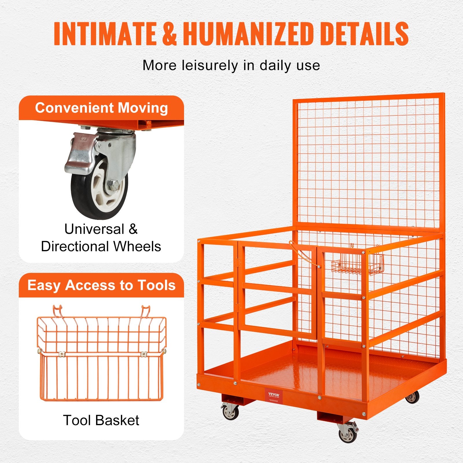 Beds & Bed Frames: VEVOR Forklift Safety Cage Work Platform 43X45in 1400lbs w/ Wheels for Aerial