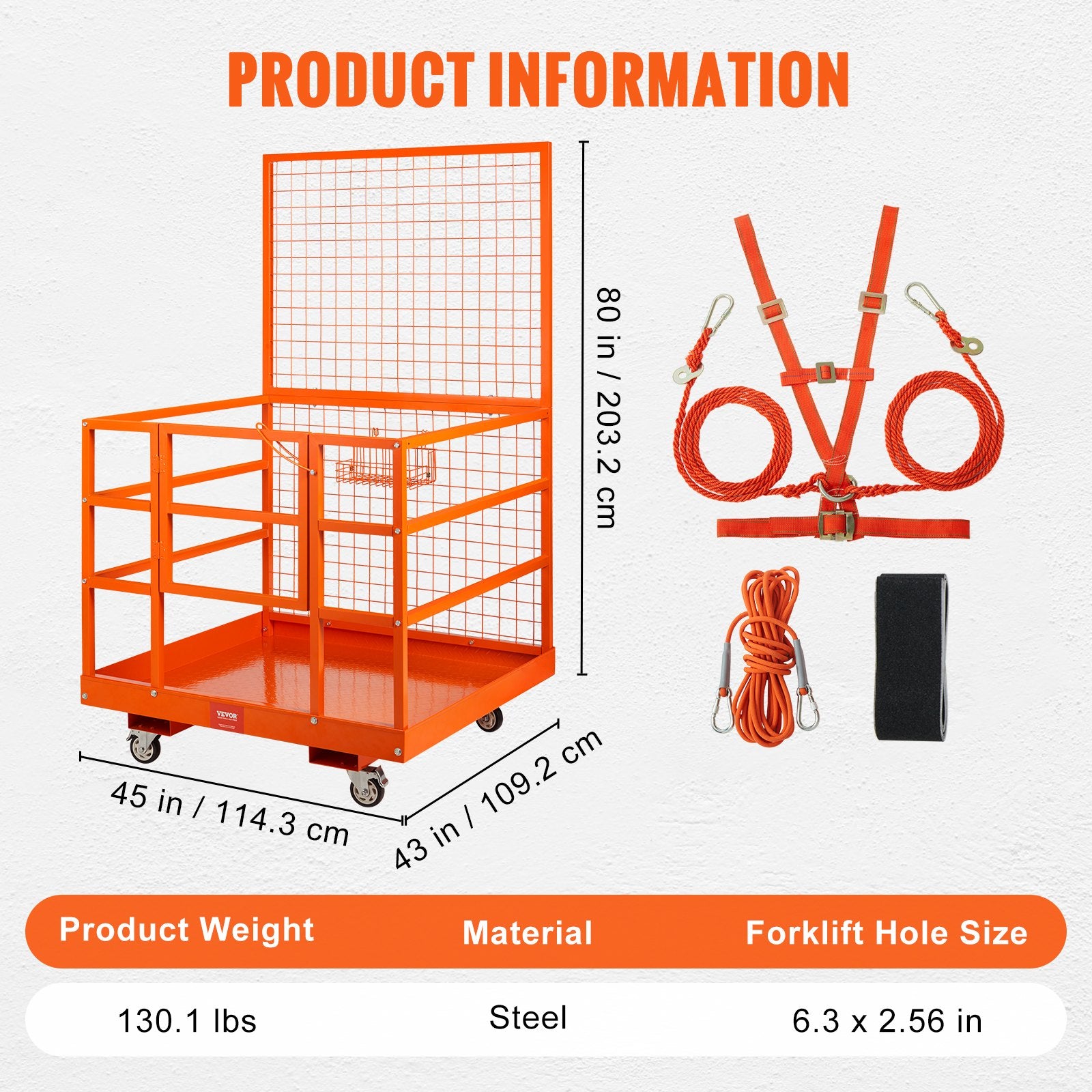 Beds & Bed Frames: VEVOR Forklift Safety Cage Work Platform 43X45in 1400lbs w/ Wheels for Aerial