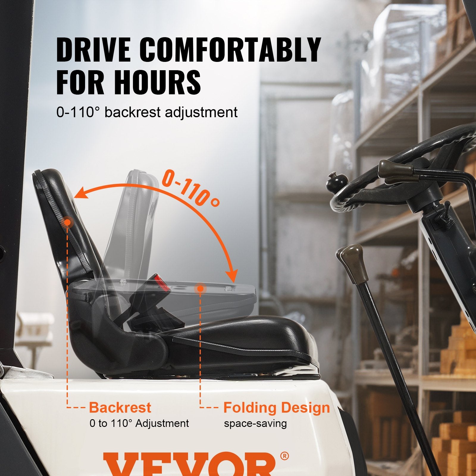 Automotive Parts: VEVOR Universal Forklift Seat, Fold Down Tractor Seat with Adjustable Angle Back, Micro Switch and Retractable Seatbelt, 16-34 cm Slot Forklift Seat for Tractor Loader Excavator