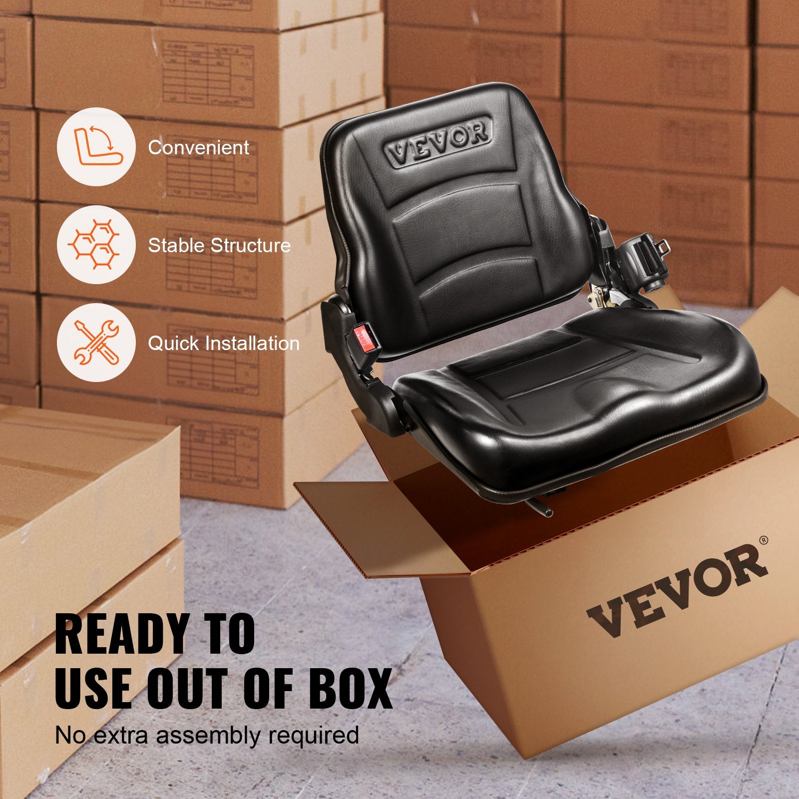Automotive Parts: VEVOR Universal Forklift Seat, Fold Down Tractor Seat with Adjustable Angle Back, Micro Switch and Retractable Seatbelt, 16-34 cm Slot Forklift Seat for Tractor Loader Excavator