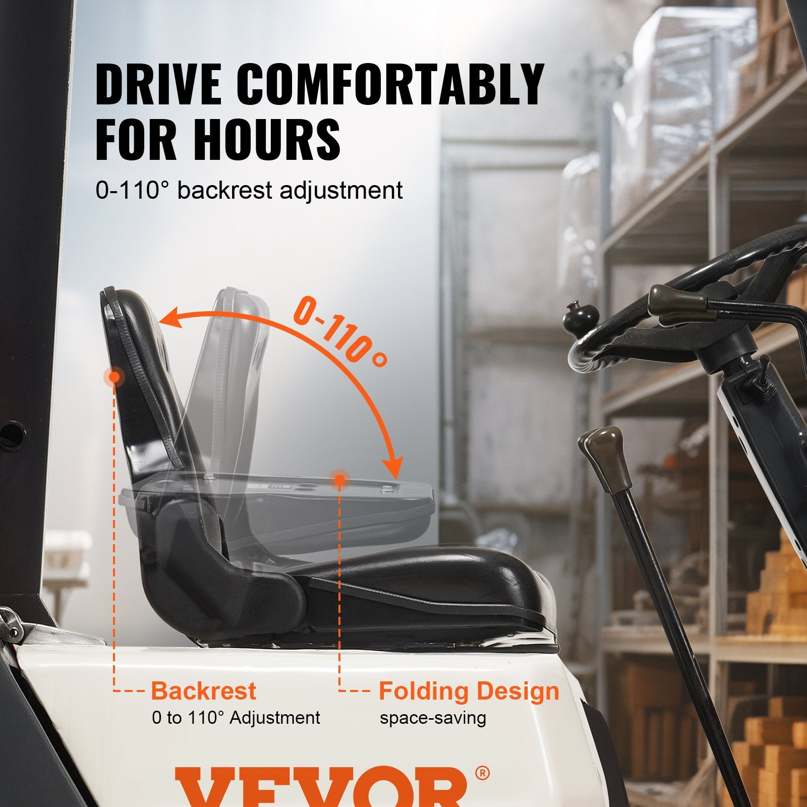 Automotive Parts: VEVOR Universal Forklift Seat, Fold Down Tractor Seat with Adjustable Angle Back and Micro Switch, 16-34 cm Extended Slot Comfortable Forklift Seat for Tractor Loader Excavator
