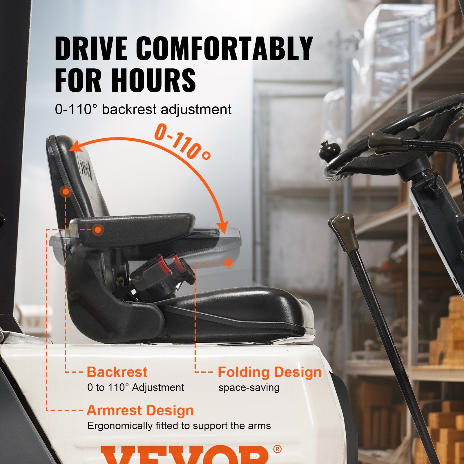 Automotive Parts: VEVOR Universal Forklift Seat, Fold Down Tractor Seat with Adjustable Angle Back, Micro Switch, Seatbelt and Armrests, 16-34 cm Slot Tractor Seat for Tractor Loader Excavator