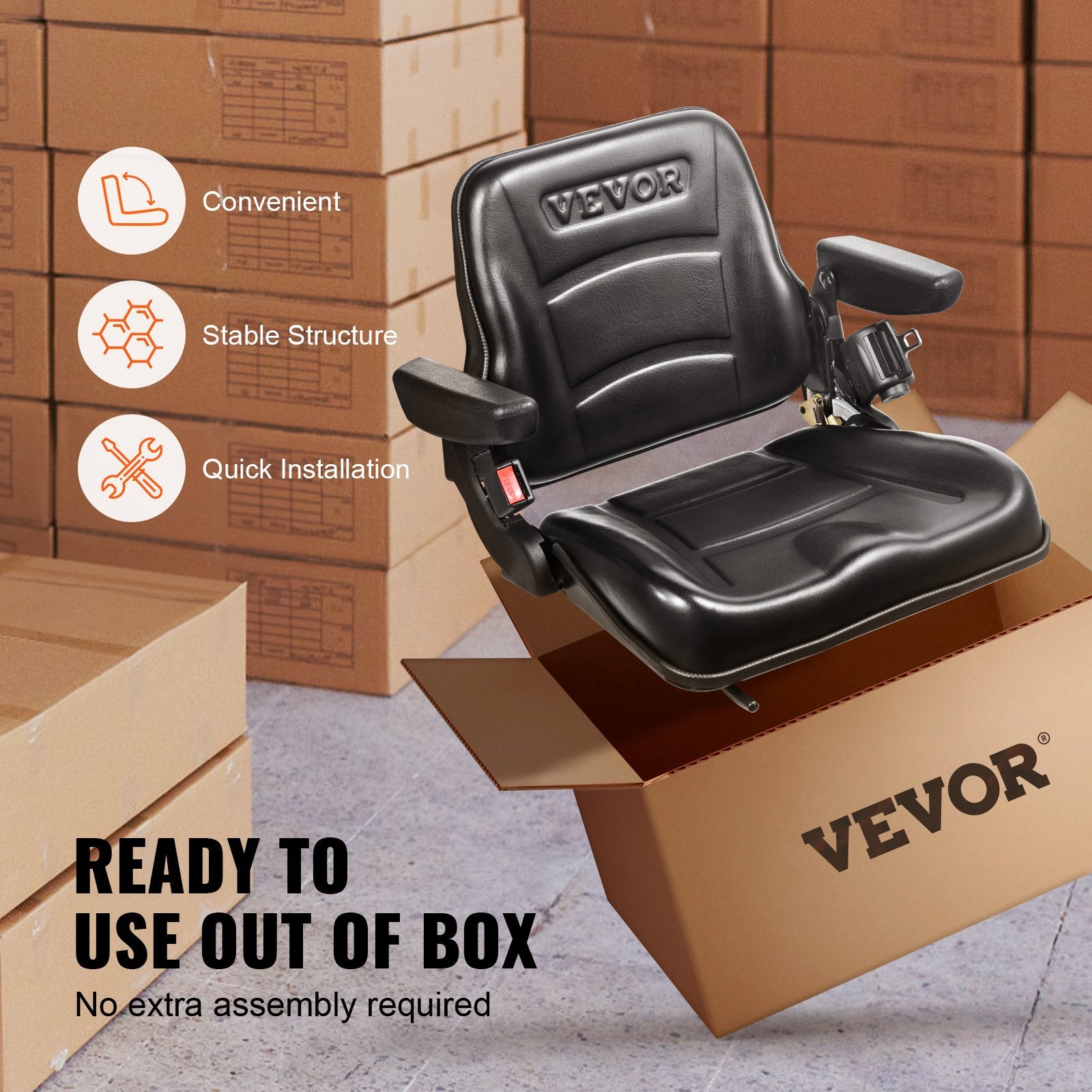 Automotive Parts: VEVOR Universal Forklift Seat, Fold Down Tractor Seat with Adjustable Angle Back, Micro Switch, Seatbelt and Armrests, 16-34 cm Slot Tractor Seat for Tractor Loader Excavator
