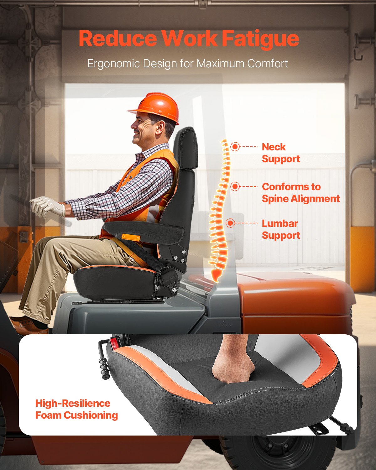 Automotive Parts: VEVOR Forklift Seat Mower Tractor Seat Adjustable Back Seatbelt & Headrest