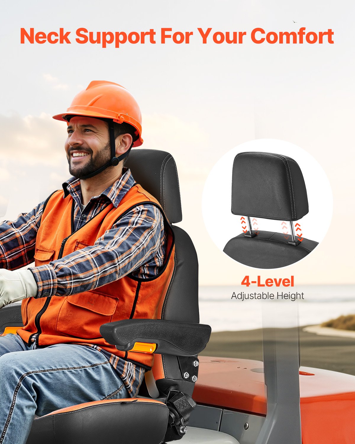 Automotive Parts: VEVOR Forklift Seat Mower Tractor Seat Adjustable Back Seatbelt & Headrest