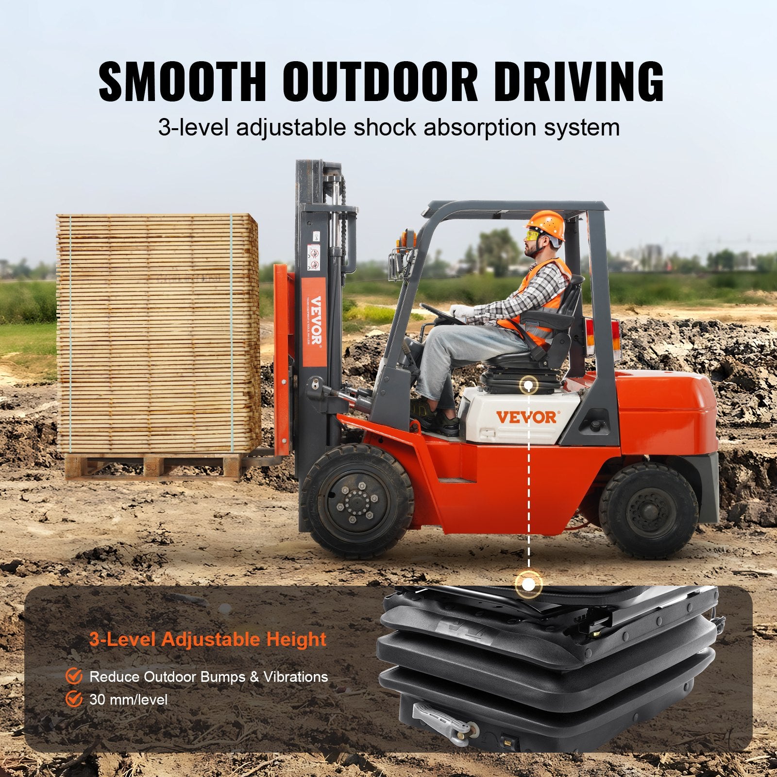 Universal Forklift Seat Adjustable Tractor Seat with Seatbelt Armrests