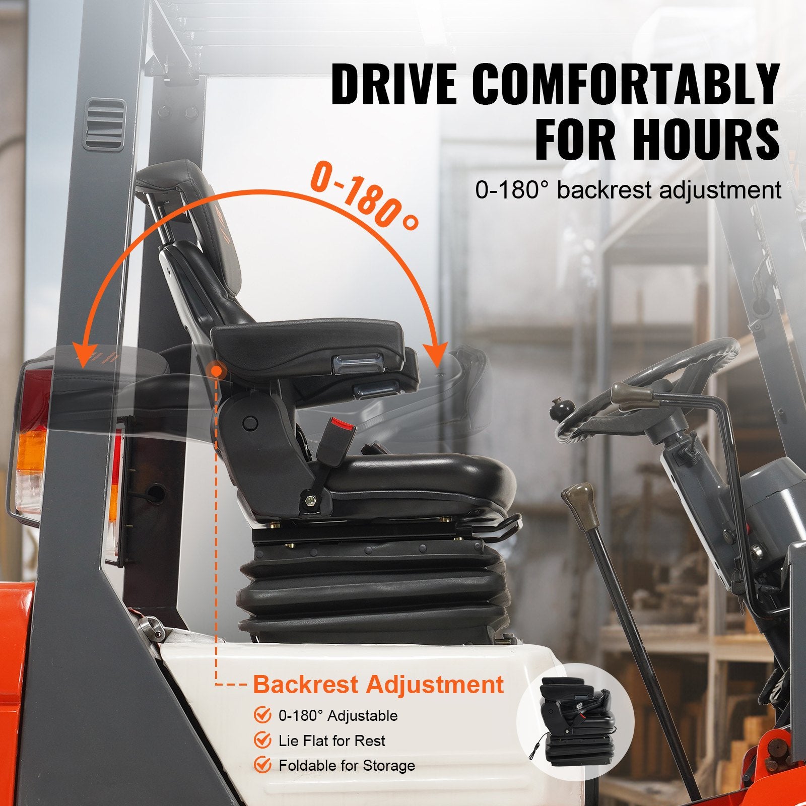 Universal Forklift Seat Adjustable Tractor Seat with Seatbelt Armrests