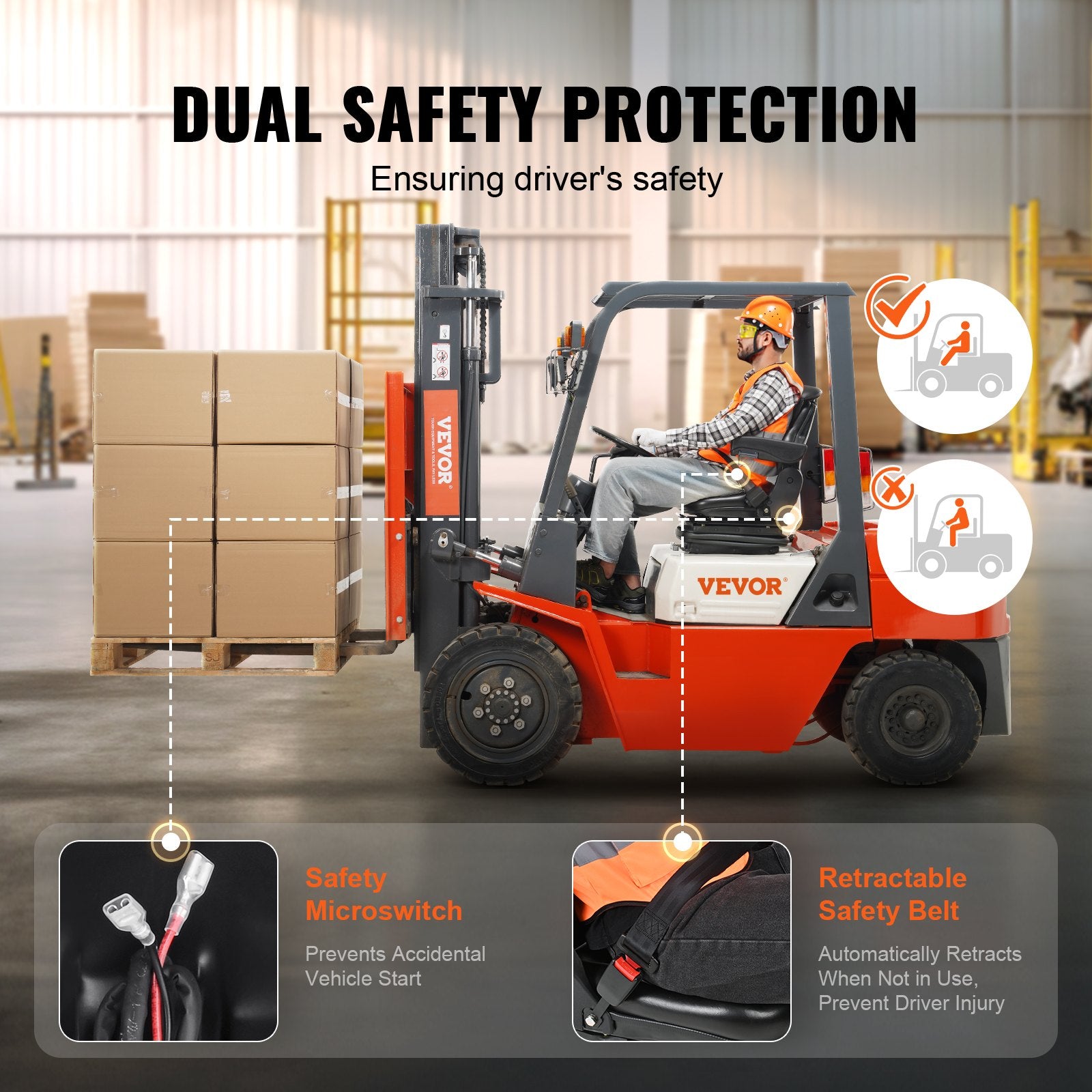 Universal Forklift Seat Adjustable Tractor Seat with Seatbelt Armrests