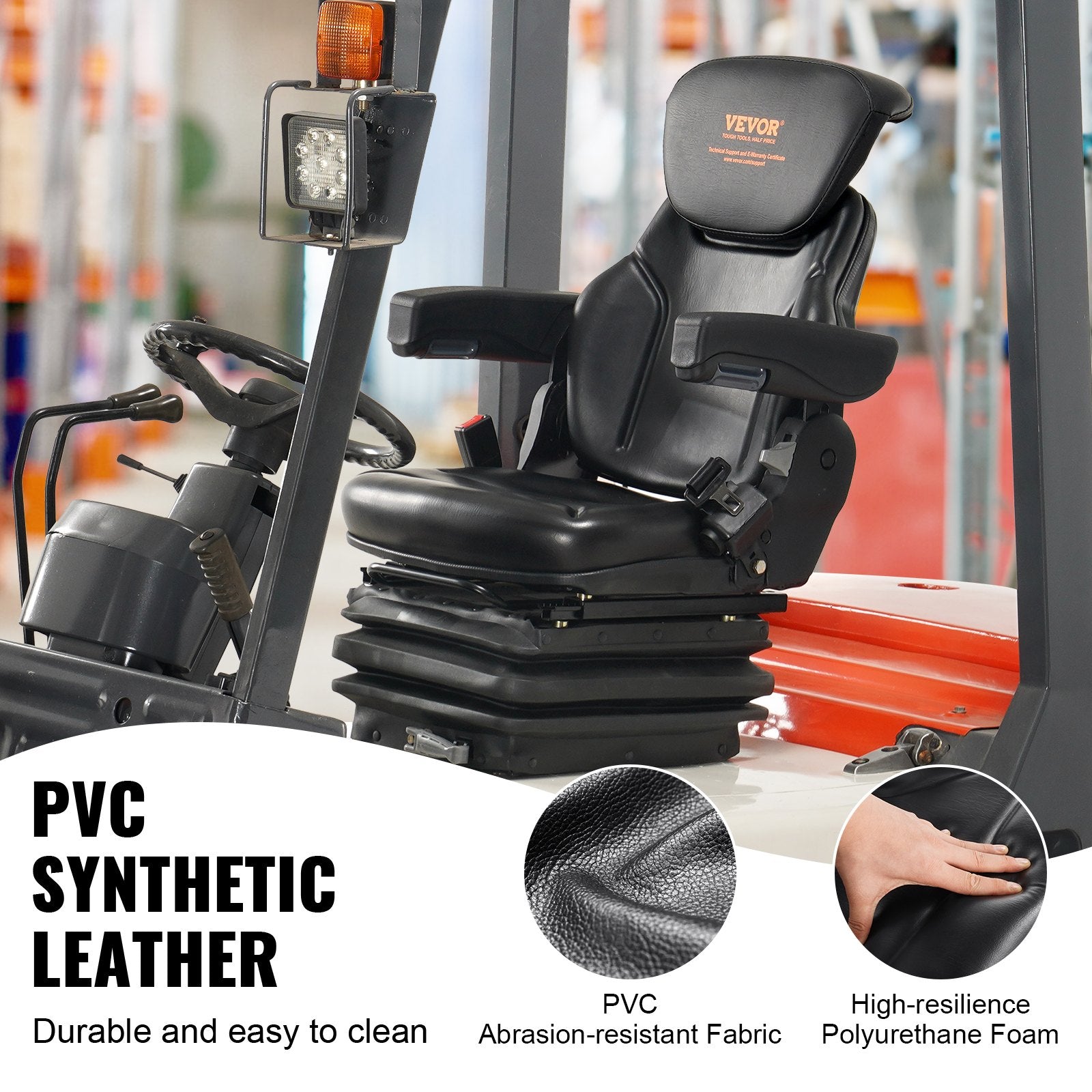 Universal Forklift Seat Adjustable Tractor Seat with Seatbelt Armrests