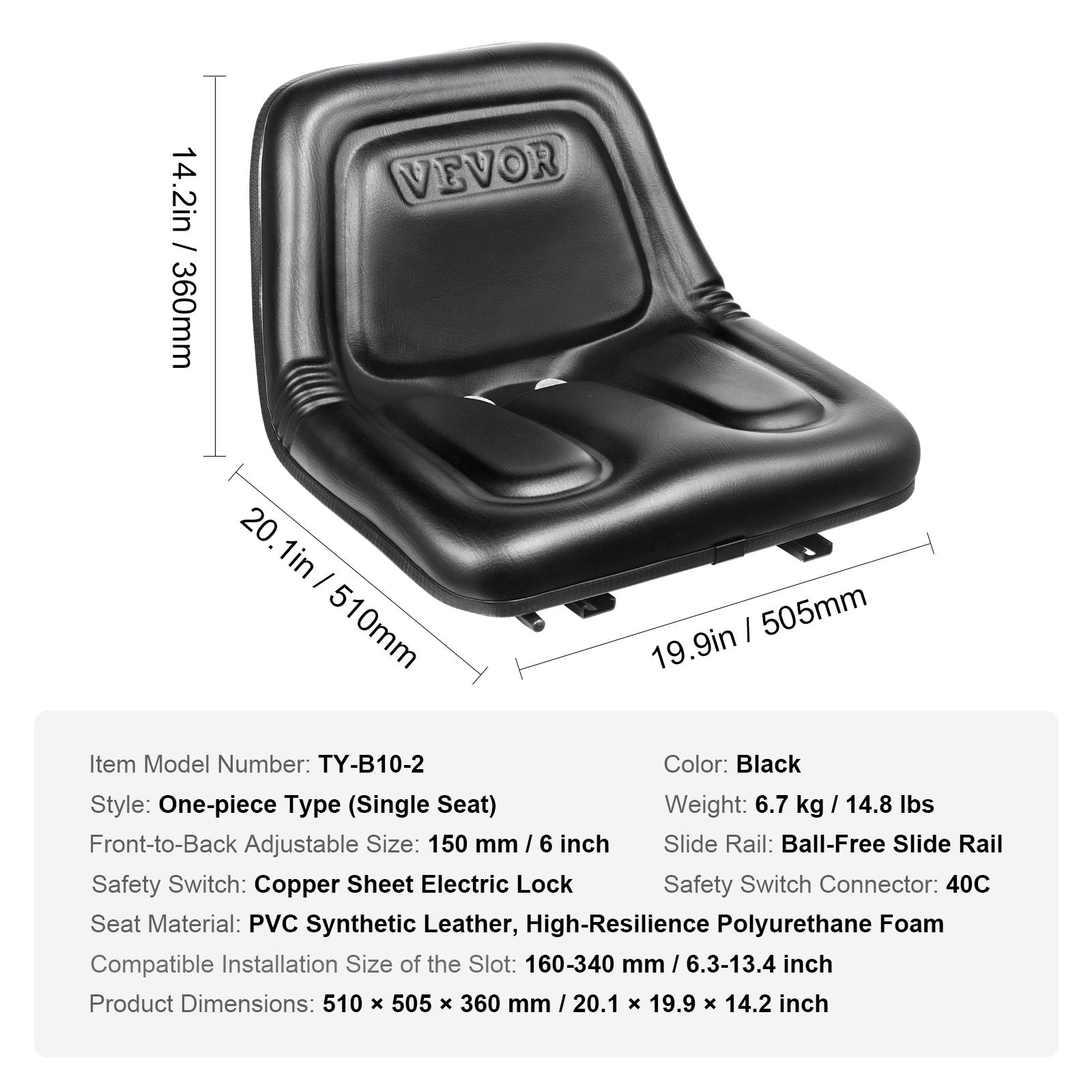 Automotive Parts: VEVOR Universal Tracor Seat, Lawn Mower Seat with Micro Switch and Drainage Holes, 16-34 cm Extended Slot Tractor Seat for Tractor Loader Excavator