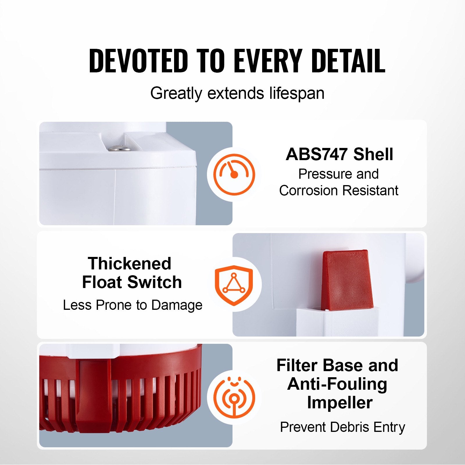 Bilge Pump, 3000GPH Automatic Submersible Boat Bilge Water Pump with Float Switch, 40 mm Outlet Diameter, Small Boat Bilge Pump, Marine Electric Bilge Pump for Boats, Ponds, Pools, Basements