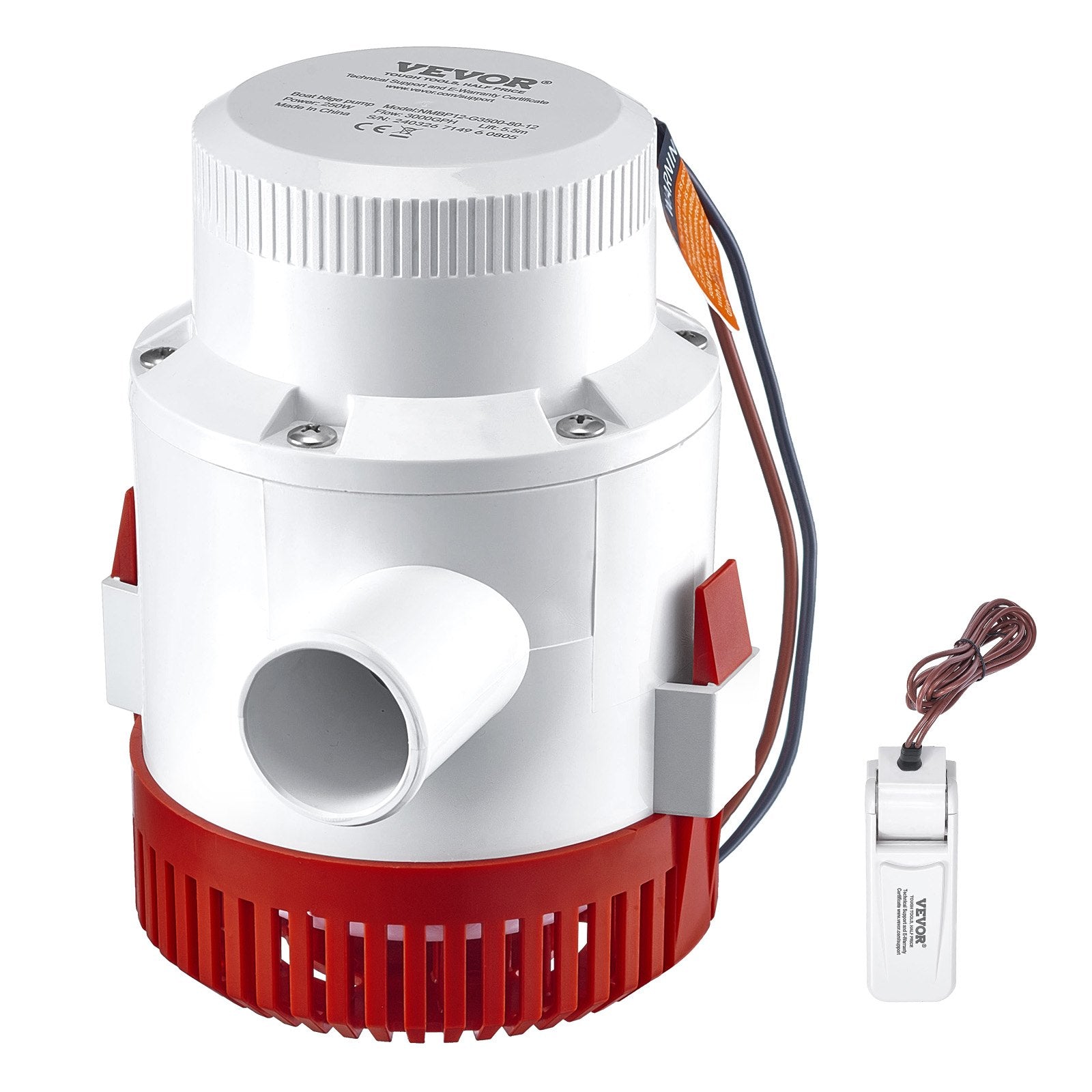 Bilge Pump, 3000GPH Automatic Submersible Boat Bilge Water Pump with Float Switch, 40 mm Outlet Diameter, Small Boat Bilge Pump, Marine Electric Bilge Pump for Boats, Ponds, Pools, Basements
