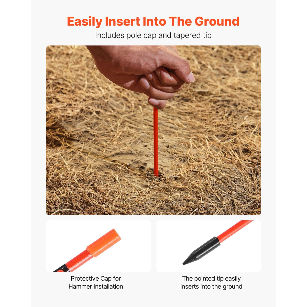 Driveway Markers, 500Pcs 122cm Long 6.35mm Dia, Hi-Visibility Driveway Reflectors with 12 in Steel Drill Bits, Reflective Snow Sticks Fiberglass Pole for Parking Lots, Walkways, Snow Plowing