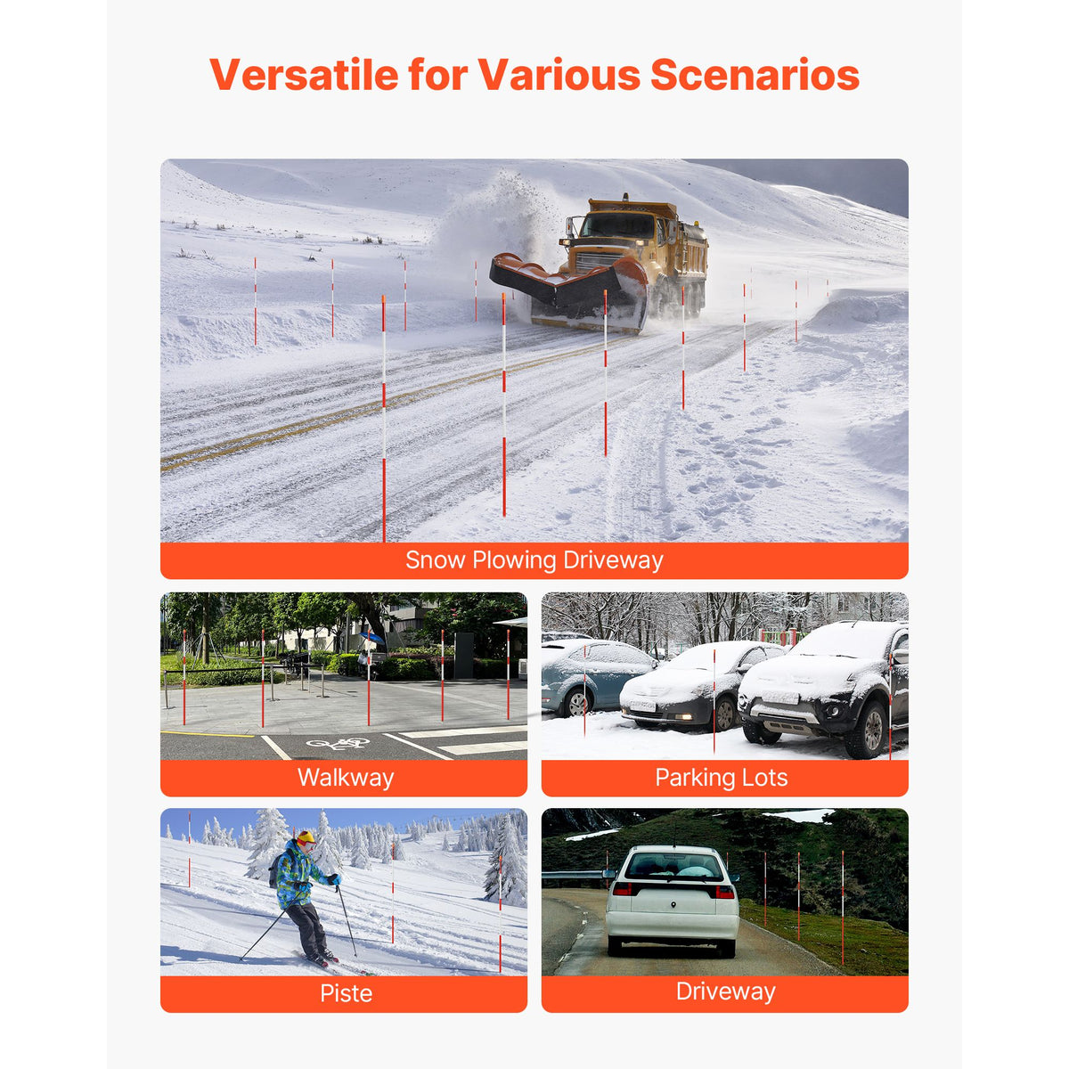 Driveway Markers, 500Pcs 122cm Long 6.35mm Dia, Hi-Visibility Driveway Reflectors with 12 in Steel Drill Bits, Reflective Snow Sticks Fiberglass Pole for Parking Lots, Walkways, Snow Plowing