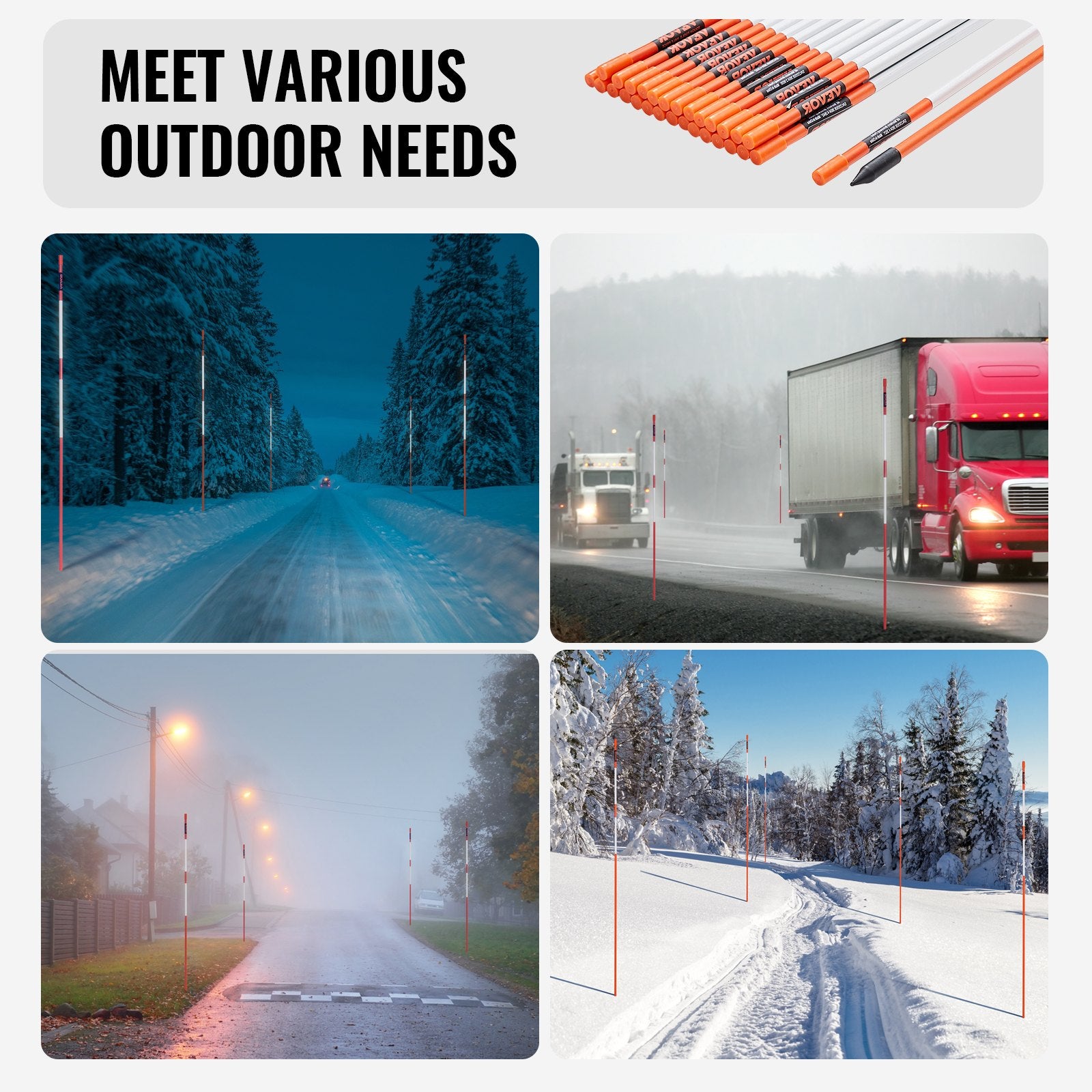 Driveway Markers, 30 PCS 121.5cm, 0.78cm Diameter, Orange Fiberglass Poles Snow Stakes with Reflective Tape, 30cm Steel Drill Bit & Protection Gloves for Parking Lots, Walkways Easy Visibility