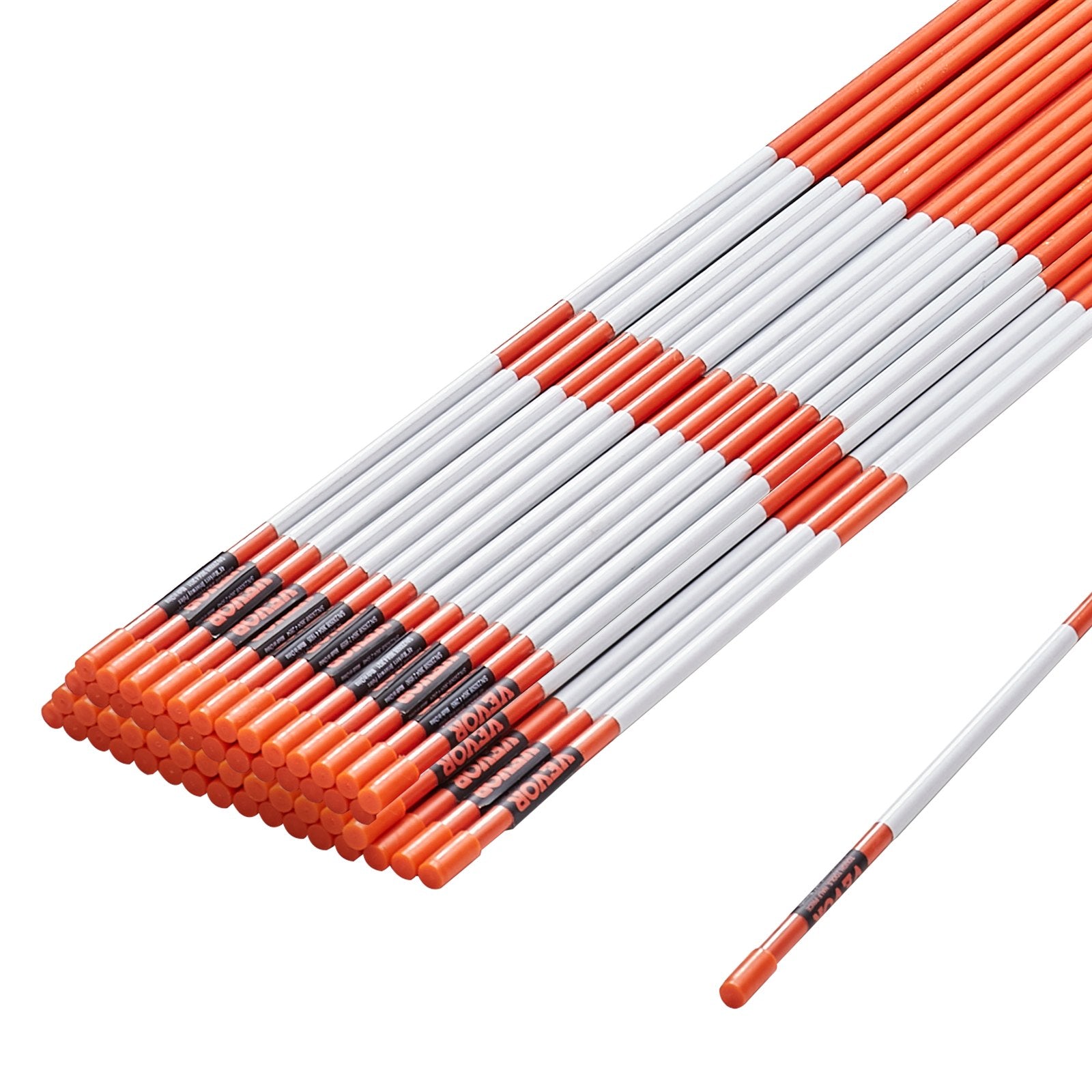 Outdoor Play Equipment: VEVOR Driveway Markers, 50 PCS 121.5 cm, 0.78 cm Diameter Orange Fiberglass Poles Snow Stakes with Reflective Tape, 30 cm Steel Drill Bit & Protection Gloves for Parking Lots, Walkways Easy Visibility