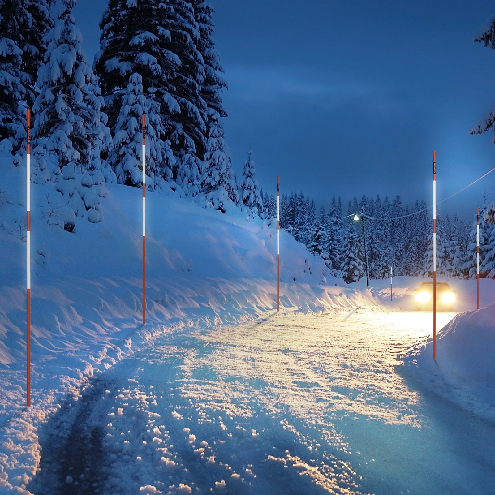 Outdoor Play Equipment: VEVOR Driveway Markers, 50 PCS 121.5 cm, 0.78 cm Diameter Orange Fiberglass Poles Snow Stakes with Reflective Tape, 30 cm Steel Drill Bit & Protection Gloves for Parking Lots, Walkways Easy Visibility