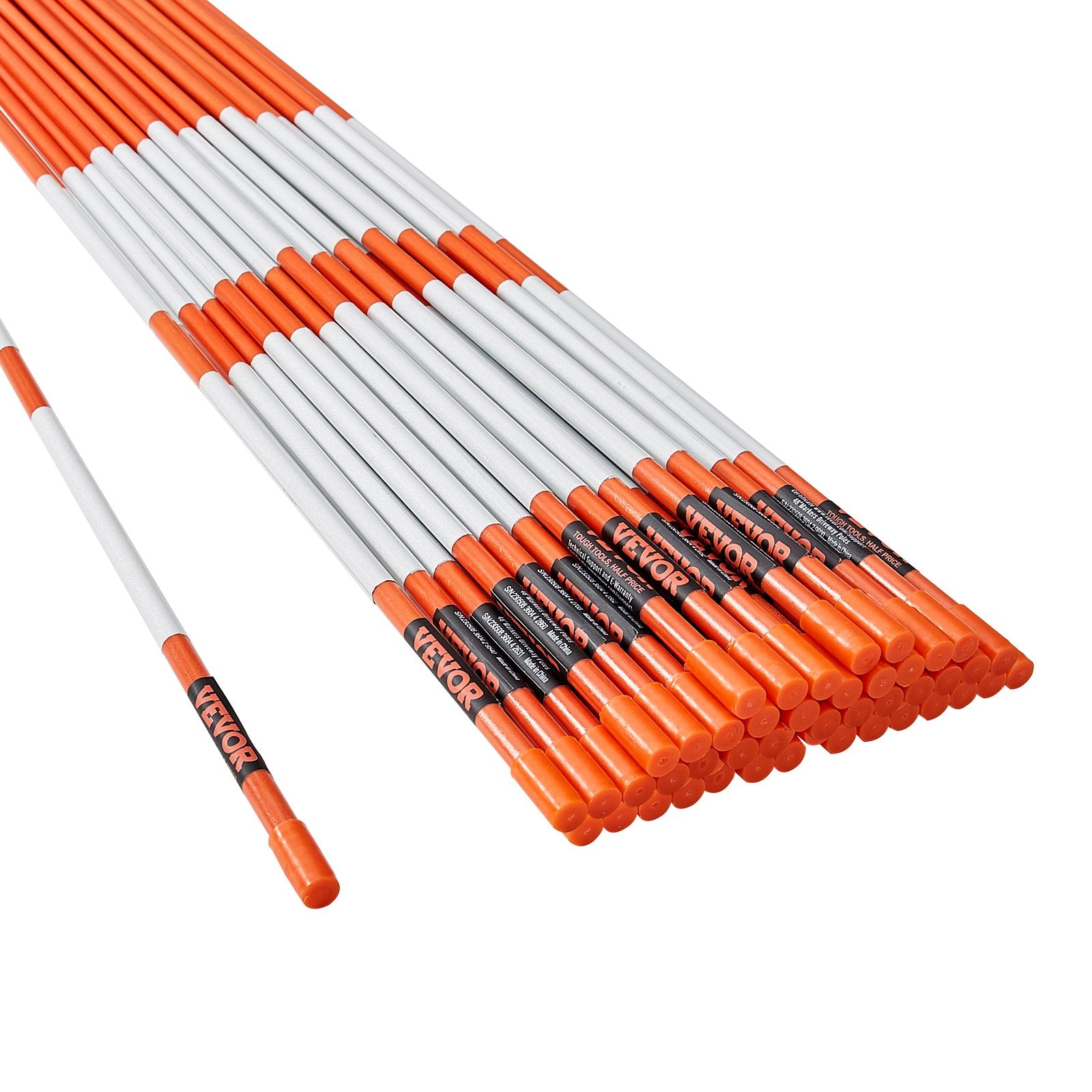 Outdoor Play Equipment: VEVOR Driveway Markers, 50 PCS 121.5 cm, 0.78 cm Diameter Orange Fiberglass Poles Snow Stakes with Reflective Tape, 30 cm Steel Drill Bit & Protection Gloves for Parking Lots, Walkways Easy Visibility