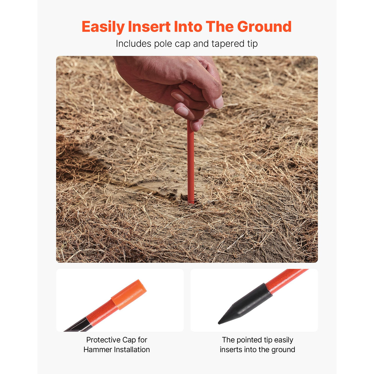 Driveway Markers, 50Pcs 152cm Long 7.87mm Dia, Hi-Visibility Driveway Reflectors with 12 in Steel Drill Bits, Reflective Snow Sticks Fiberglass Pole for Parking Lots, Walkways, Snow Plowing