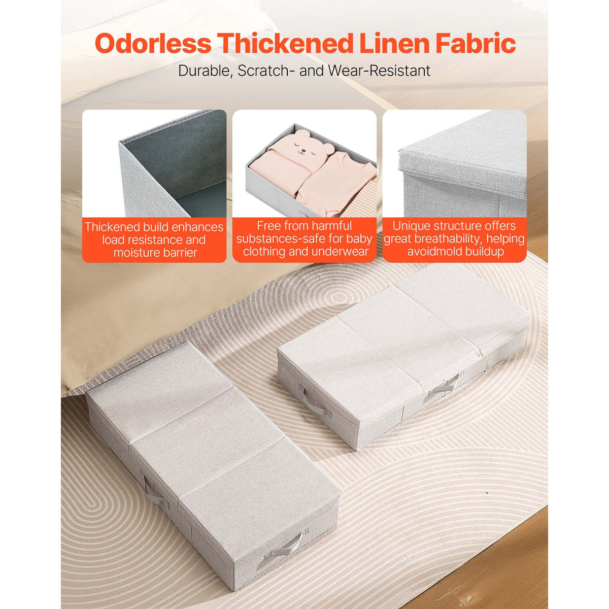 Under Bed Storage with Lids, 805 x 405 x 155 mm, 48L Large Underbed Clothes Storage Containers, Low Profile Gray Under Bed Drawer Shoe Organizer Bins Box for Blanket Shoe Bedroom, 2 Pack