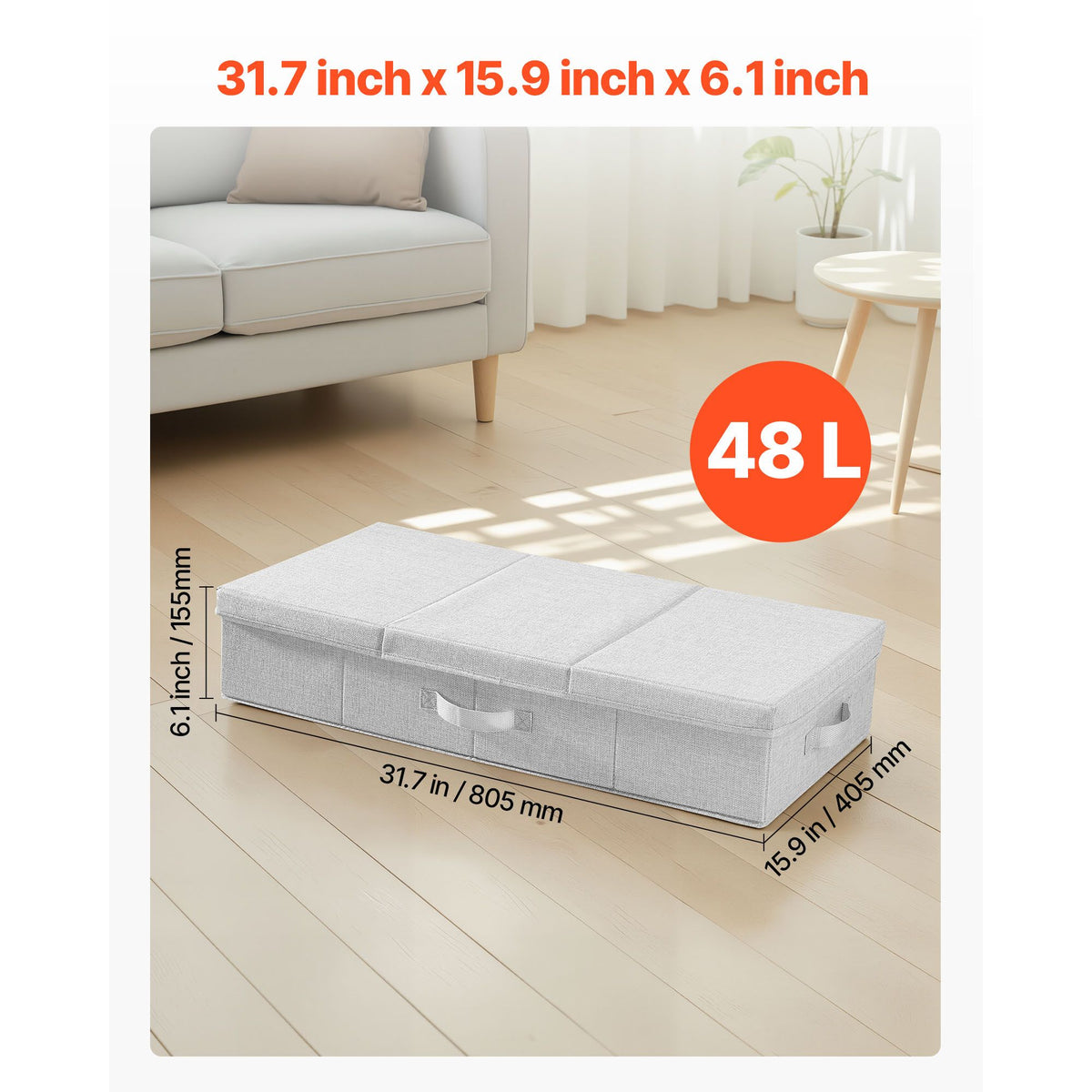 Under Bed Storage with Lids, 805 x 405 x 155 mm, 48L Large Underbed Clothes Storage Containers, Low Profile Gray Under Bed Drawer Shoe Organizer Bins Box for Blanket Shoe Bedroom, 2 Pack