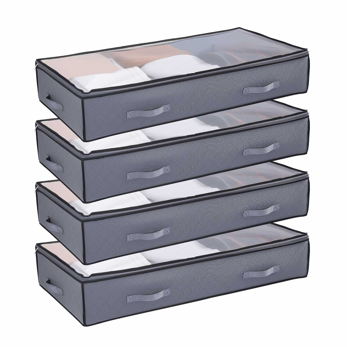 Under Bed Storage with Clear Lids, 996 x 500 x 180 mm, 90L Large Underbed Clothes Storage Containers, Low Profile Under Bed Drawer Shoe Organizer Bins Box for Blanket Shoe Bedroom, 4 Pack
