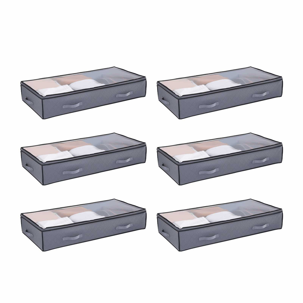 Under Bed Storage with Clear Lids, 996 x 500 x 180 mm, 90L Large Underbed Clothes Storage Containers, Low Profile Under Bed Drawer Shoe Organizer Bins Box for Blanket Shoe Bedroom, 6 Pack