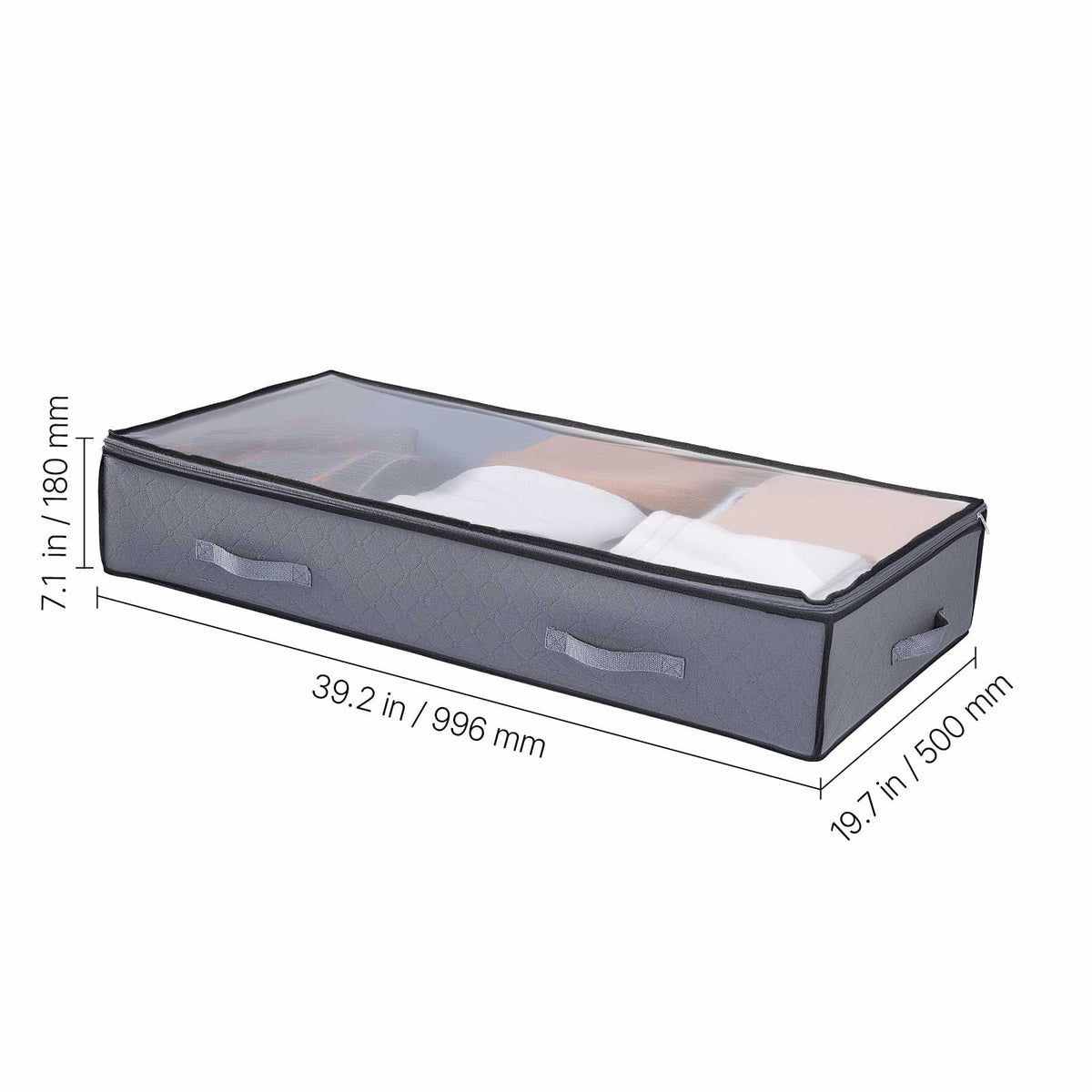 Under Bed Storage with Clear Lids, 996 x 500 x 180 mm, 90L Large Underbed Clothes Storage Containers, Low Profile Under Bed Drawer Shoe Organizer Bins Box for Blanket Shoe Bedroom, 6 Pack