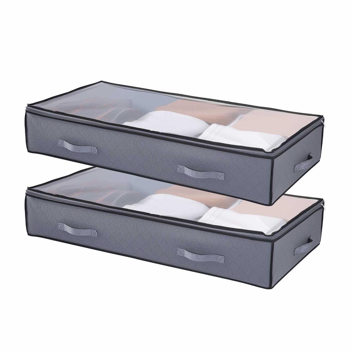 Under Bed Storage with Clear Lids, 996 x 500 x 180 mm, 90L Large Underbed Clothes Storage Containers, Low Profile Under Bed Drawer Shoe Organizer Bins Box for Blanket Shoe Bedroom, 6 Pack