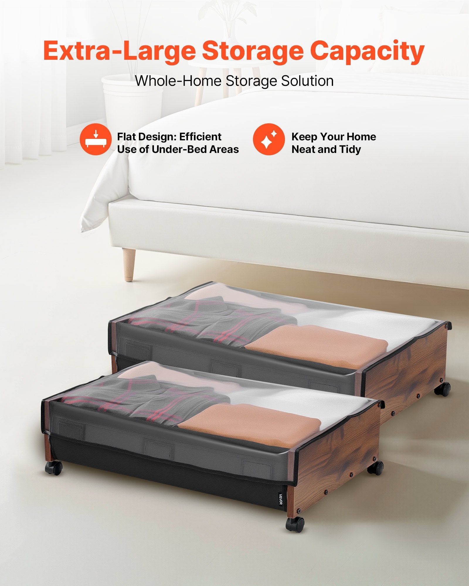 Dressing Vanity & Dressing Tables: VEVOR Under Bed Storage with Wheels, 650 x 460 x 180 mm Underbed Containers, Underbed Shoes Organizer with Lockable Wheels, Rolling Under the Bed Storage Bins for Clothes, Shoes, Blankets, 2 Pack