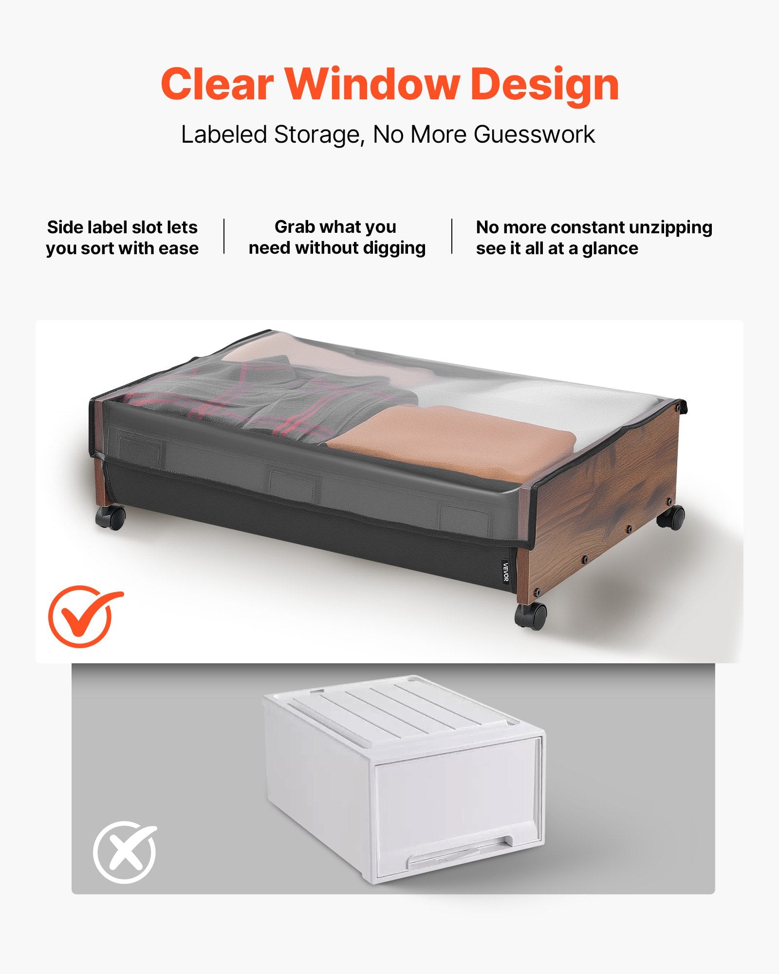 Dressing Vanity & Dressing Tables: VEVOR Under Bed Storage with Wheels, 650 x 460 x 180 mm Underbed Containers, Underbed Shoes Organizer with Lockable Wheels, Rolling Under the Bed Storage Bins for Clothes, Shoes, Blankets, 2 Pack