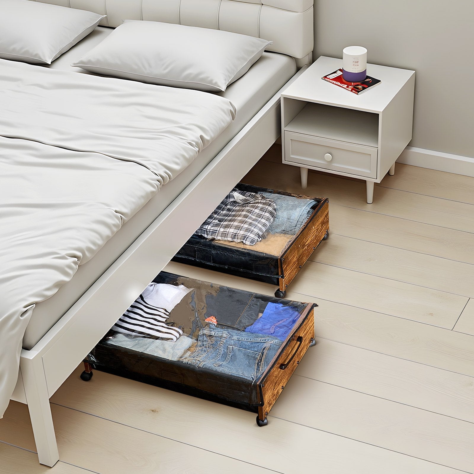 Dressing Vanity & Dressing Tables: VEVOR Under Bed Storage with Wheels, 650 x 460 x 180 mm Underbed Containers, Underbed Shoes Organizer with Lockable Wheels, Rolling Under the Bed Storage Bins for Clothes, Shoes, Blankets, 2 Pack