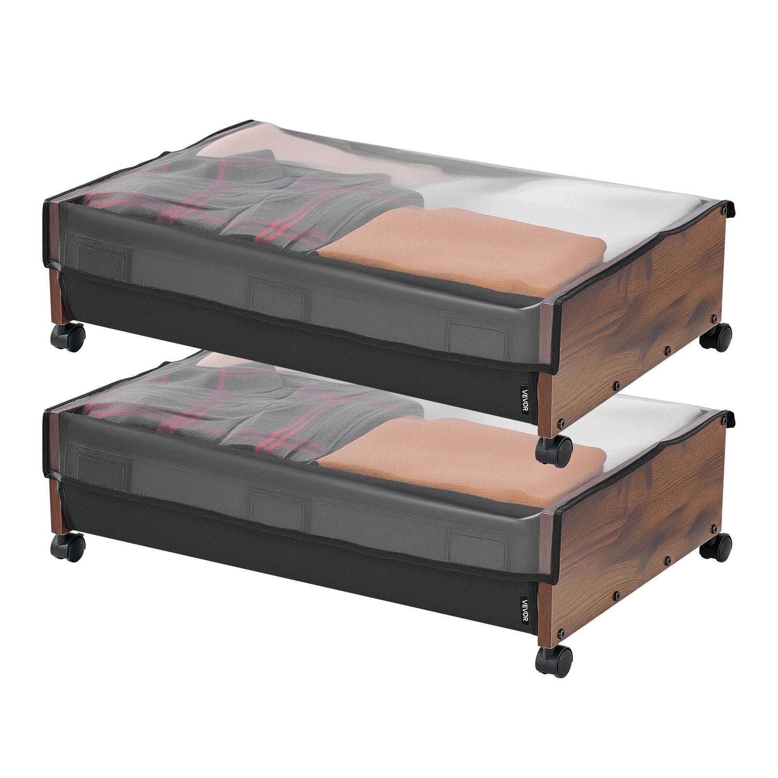 Dressing Vanity & Dressing Tables: VEVOR Under Bed Storage with Wheels, 650 x 460 x 180 mm Underbed Containers, Underbed Shoes Organizer with Lockable Wheels, Rolling Under the Bed Storage Bins for Clothes, Shoes, Blankets, 2 Pack