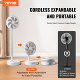 Portable Fans: VEVOR 12 Inch Foldable Oscillating Standing Fan with Remote Control, 4 Speed Adjustable Portable Desk Quiet Fan, 7200mah Rechargeable USB Small Fan, Folded Rotating Floor Fan for Bedroom Office Travel