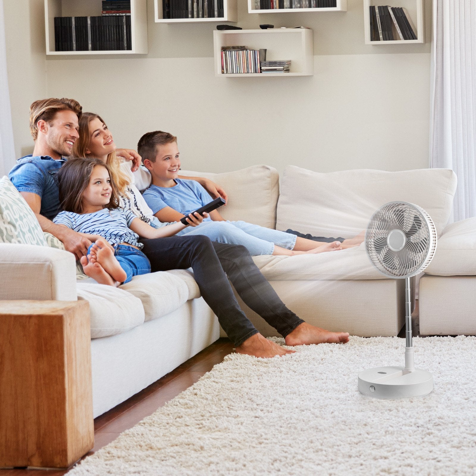 12 Inch Foldable Oscillating Standing Fan with Remote Control, 4 Speed Adjustable Portable Desk Quiet Fan, 7200mah Rechargeable USB Small Fan, Folded Rotating Floor Fan for Bedroom Office Travel