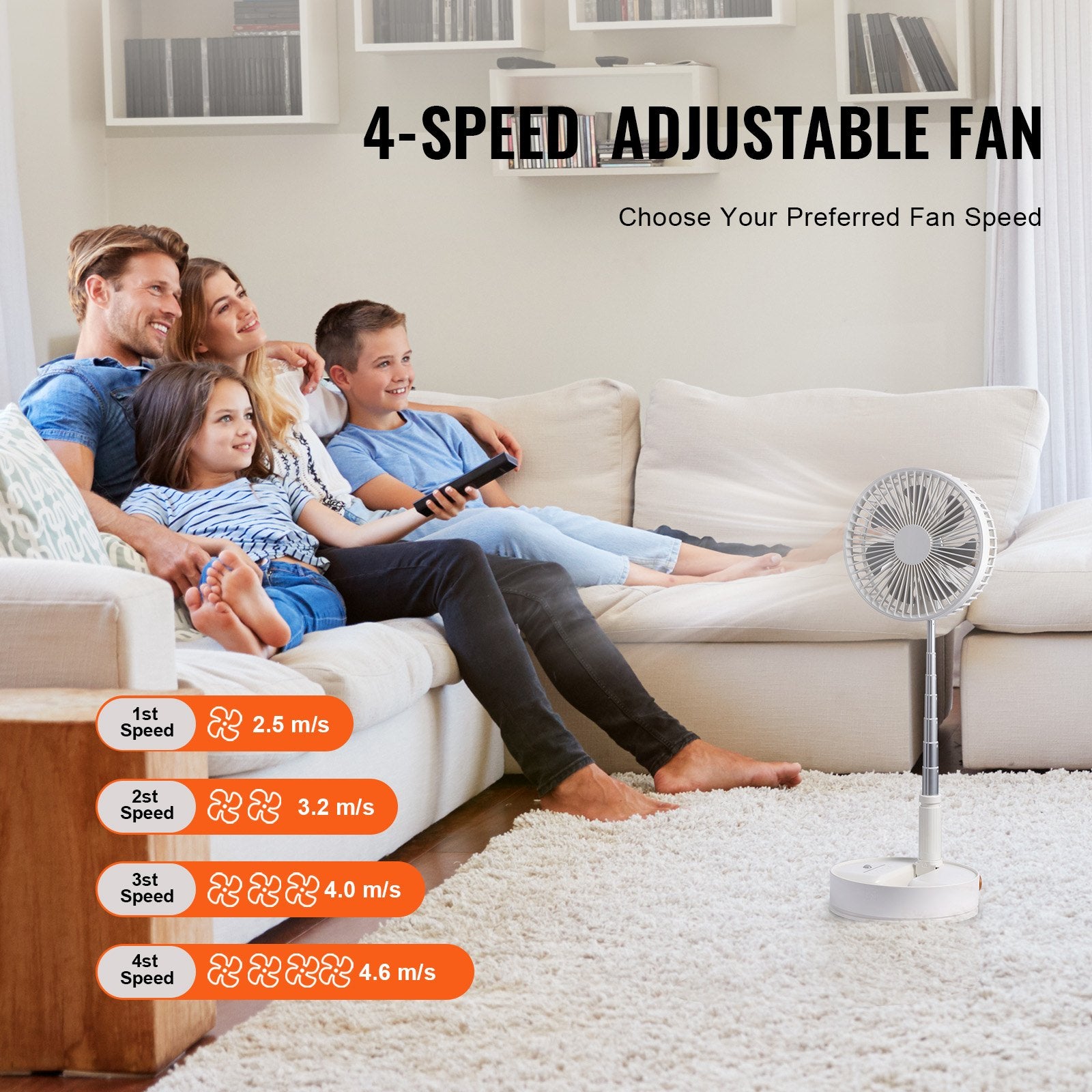 8 Inch Foldable Oscillating Standing Fan with Remote Control, 4 Speed Adjustable Portable Desk Quiet Fan, 7200mah Rechargeable USB Small Fan, Folded Rotating Floor Fan for Bedroom Office Travel
