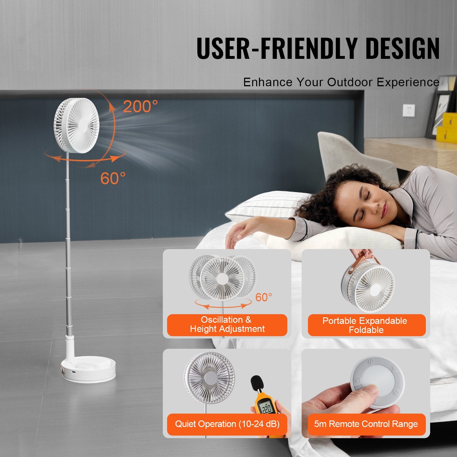 8 Inch Foldable Oscillating Standing Fan with Remote Control, 4 Speed Adjustable Portable Desk Quiet Fan, 7200mah Rechargeable USB Small Fan, Folded Rotating Floor Fan for Bedroom Office Travel