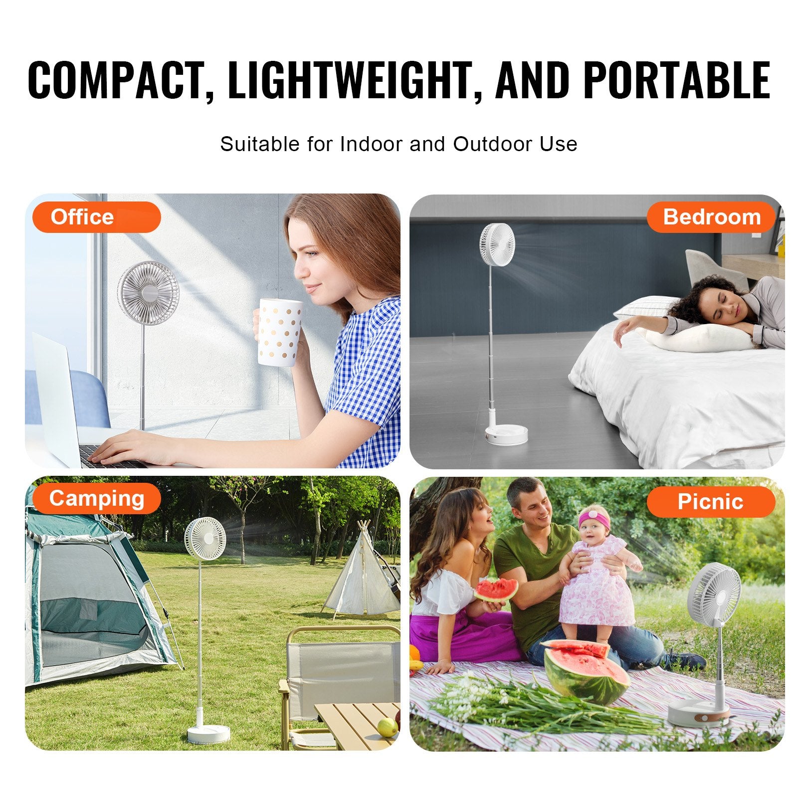 8 Inch Foldable Oscillating Standing Fan with Remote Control, 4 Speed Adjustable Portable Desk Quiet Fan, 7200mah Rechargeable USB Small Fan, Folded Rotating Floor Fan for Bedroom Office Travel